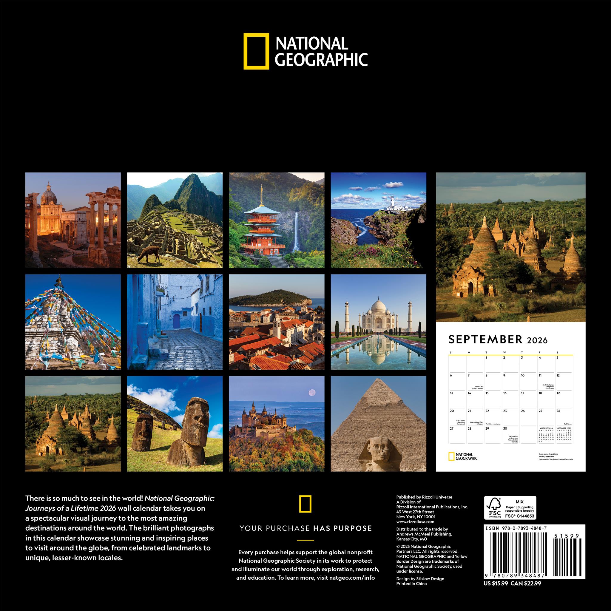 Calendrier mural National Geographic Voyages d'une vie 2026 - Disponible uniquement en ligne