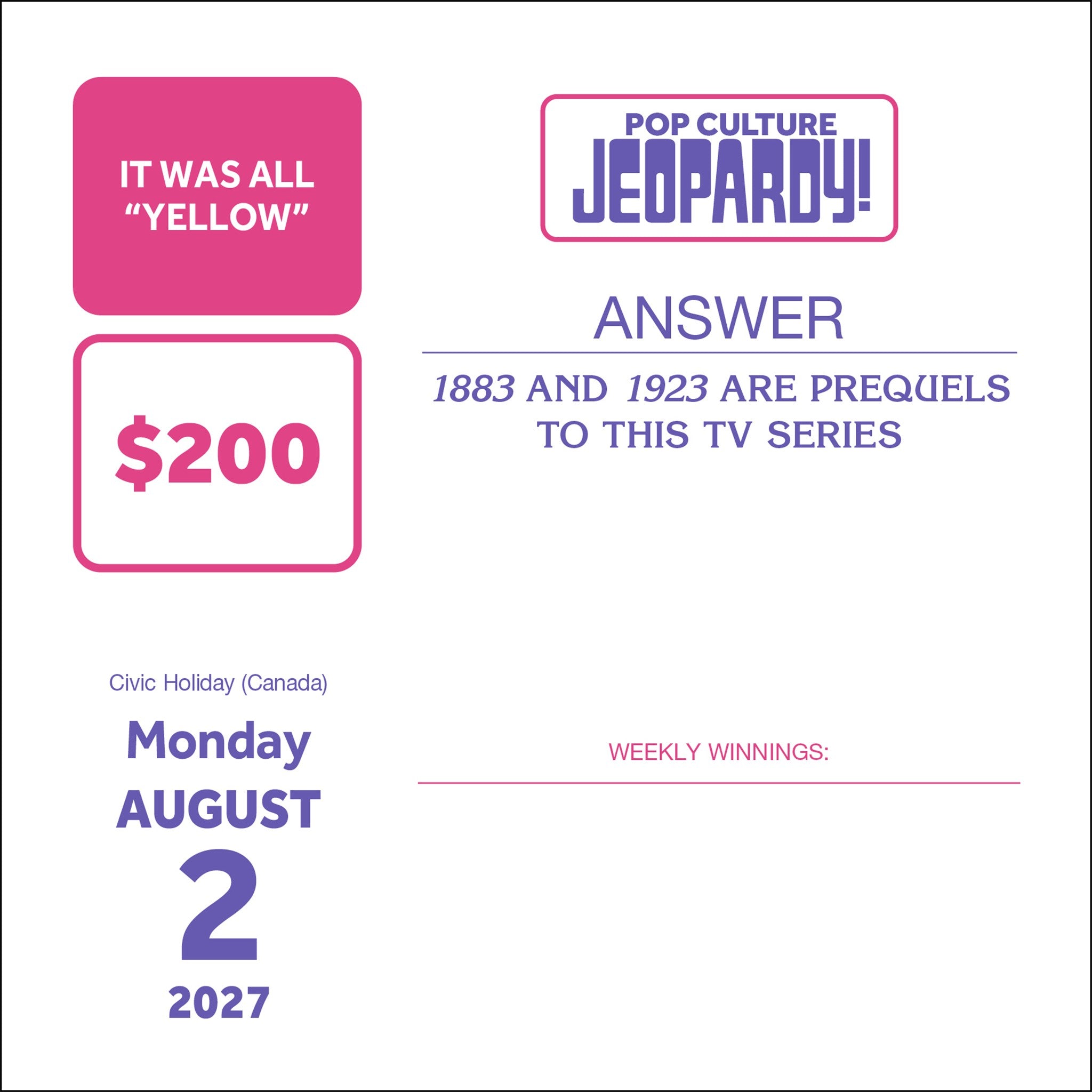 Pop Culture JEOPARDY! 2027 Box Calendar - Online Only