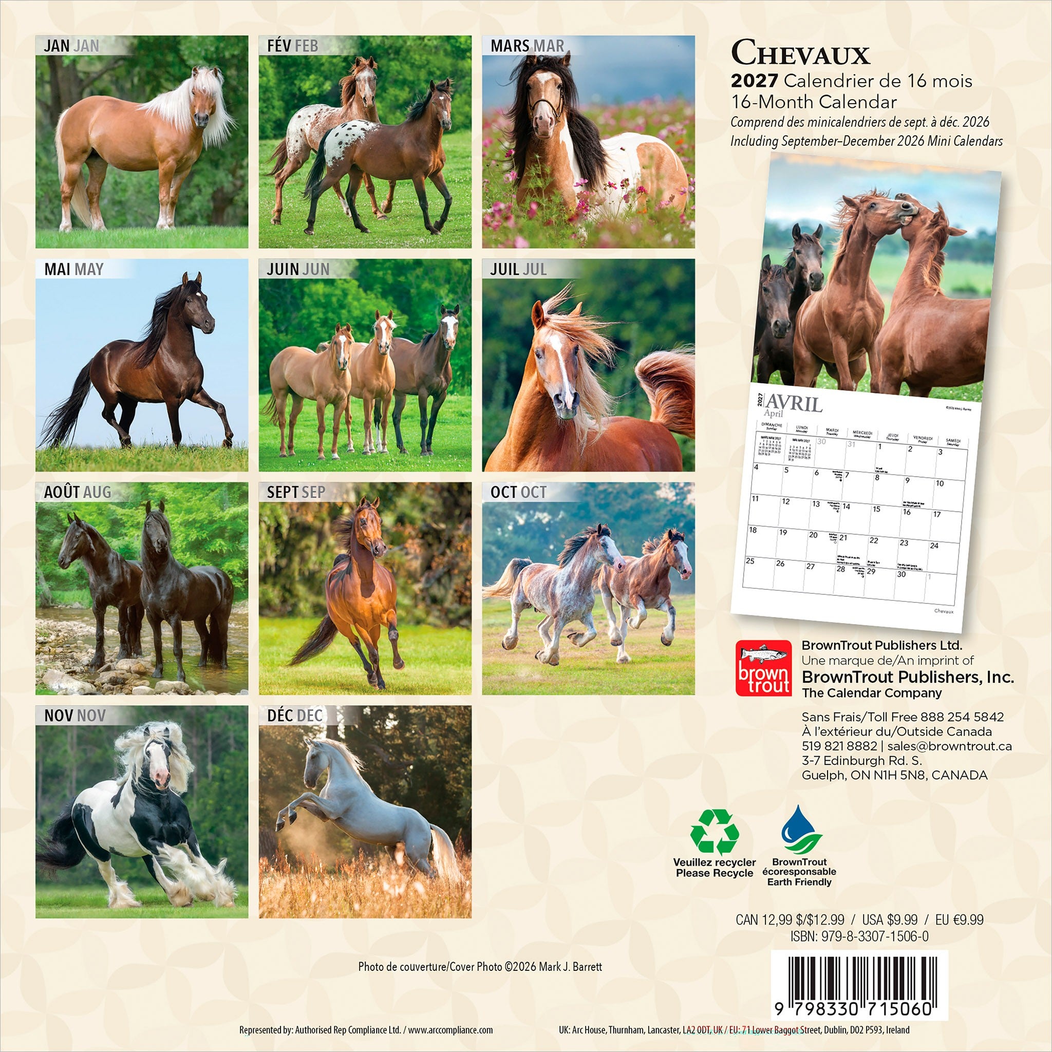 Chevaux 2027 Mini Calendar (French)