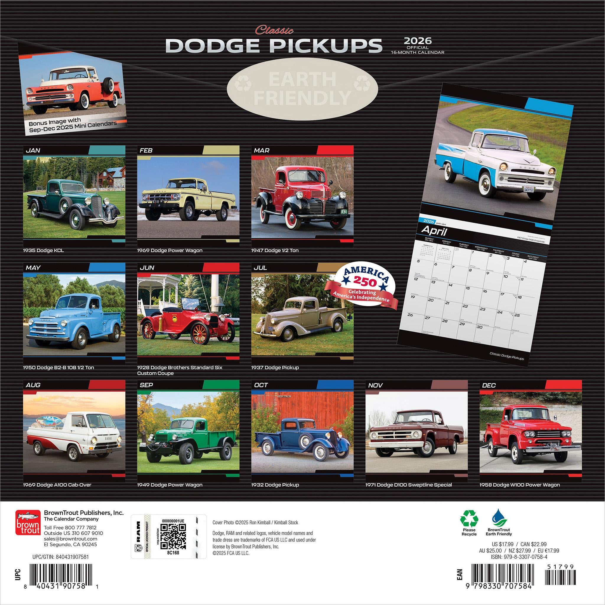 Calendrier mural 2026 des camionnettes Dodge classiques - Disponible uniquement en ligne