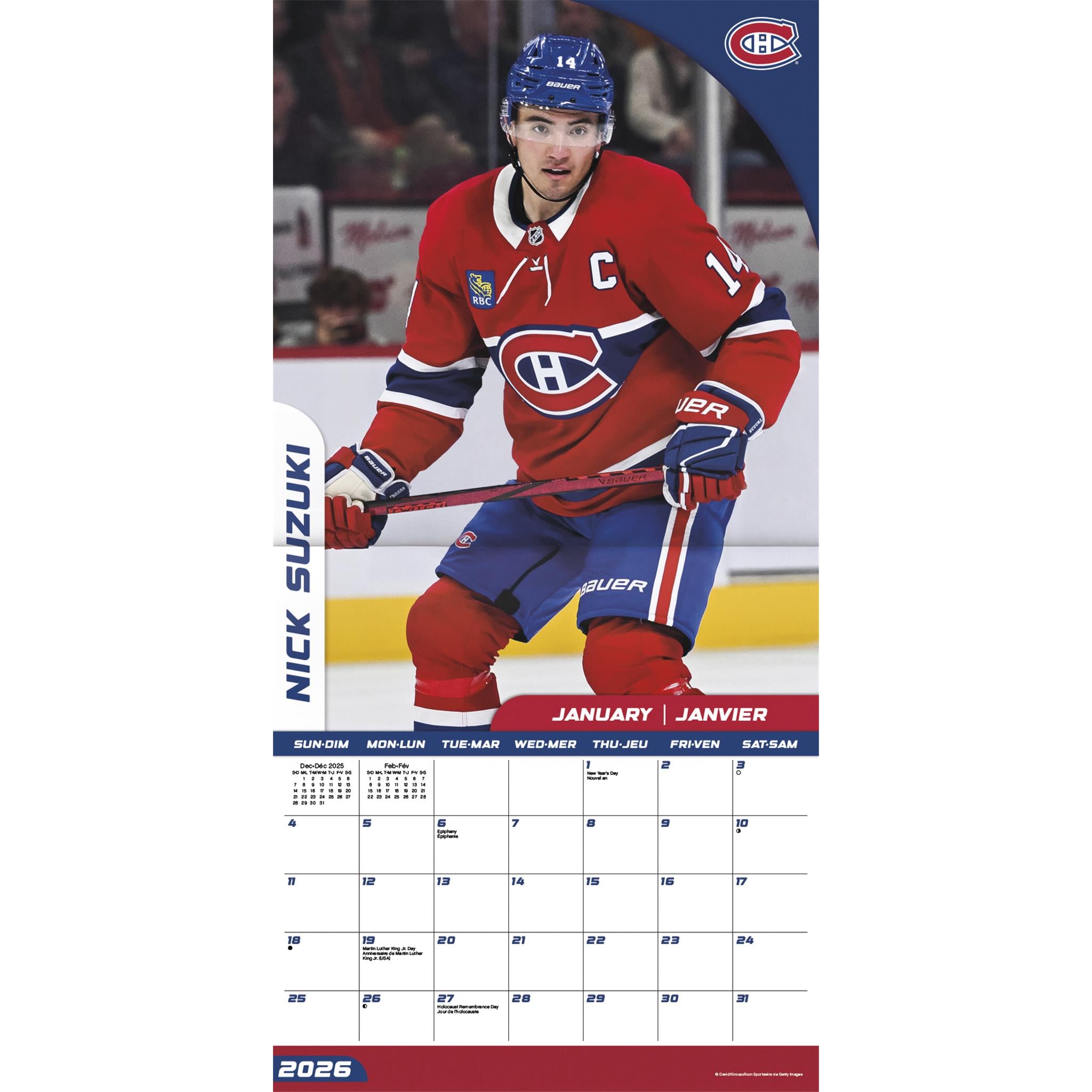 Calendrier mural bilingue 2026 des Canadiens de Montréal de la LNH
