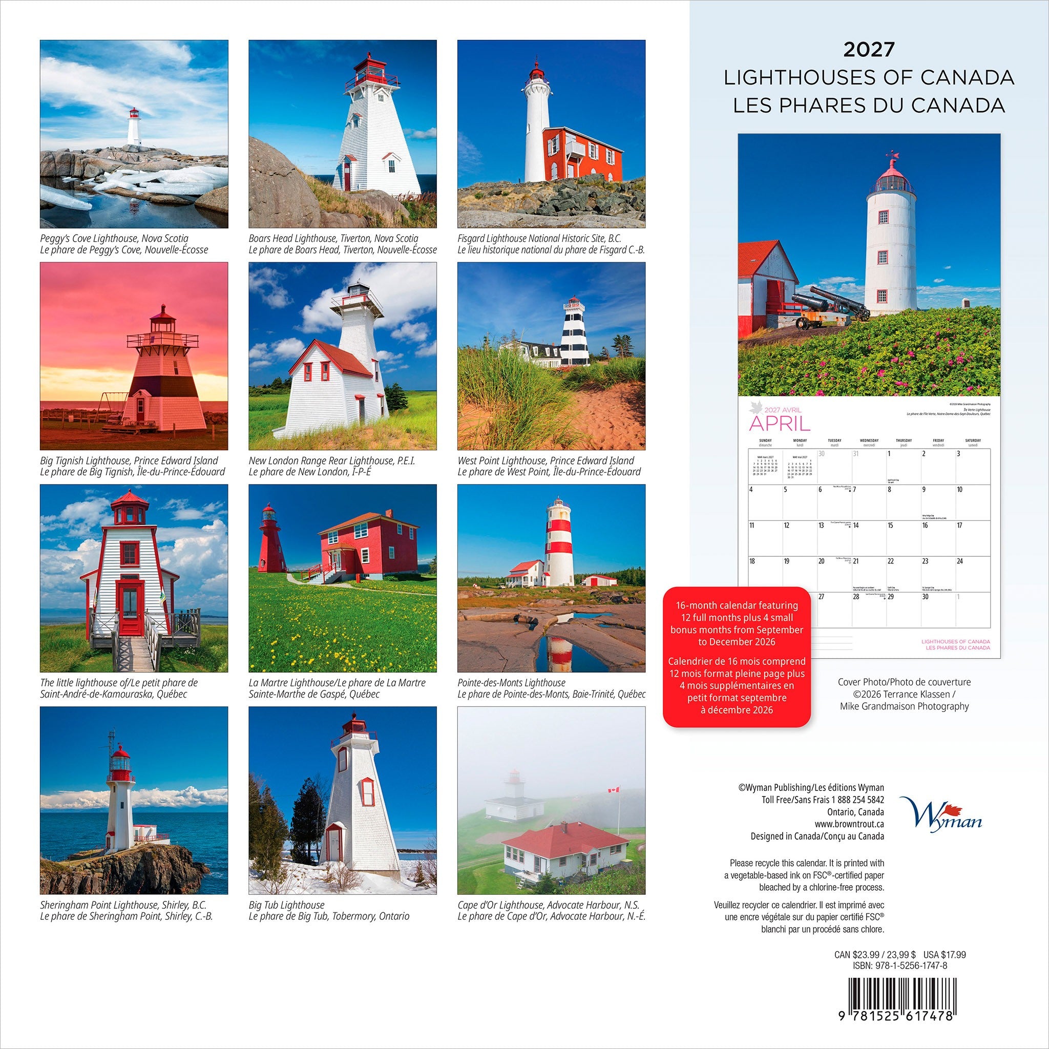 Lighthouses of Canada / Les phares du Canada 2027 Wall Calendar