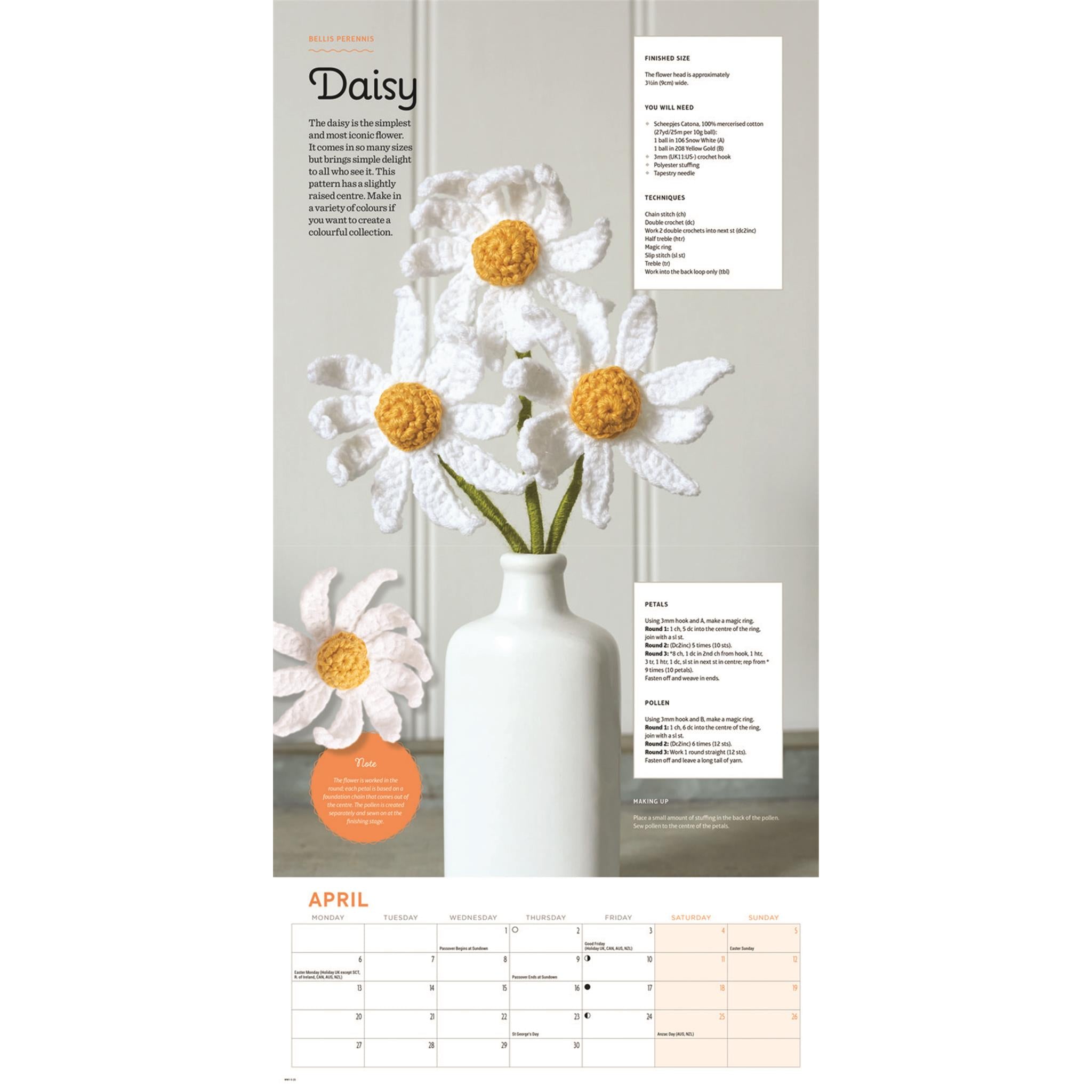 Calendrier mural 2026 des plantes d'intérieur au crochet