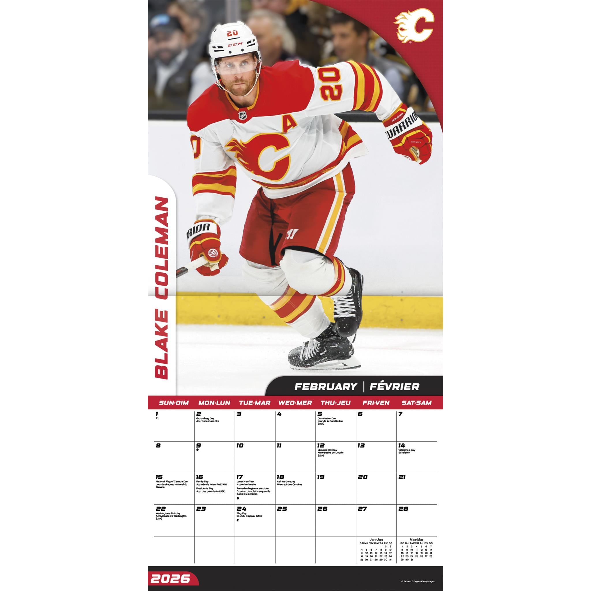 Calendrier mural bilingue 2026 des Flames de Calgary de la LNH