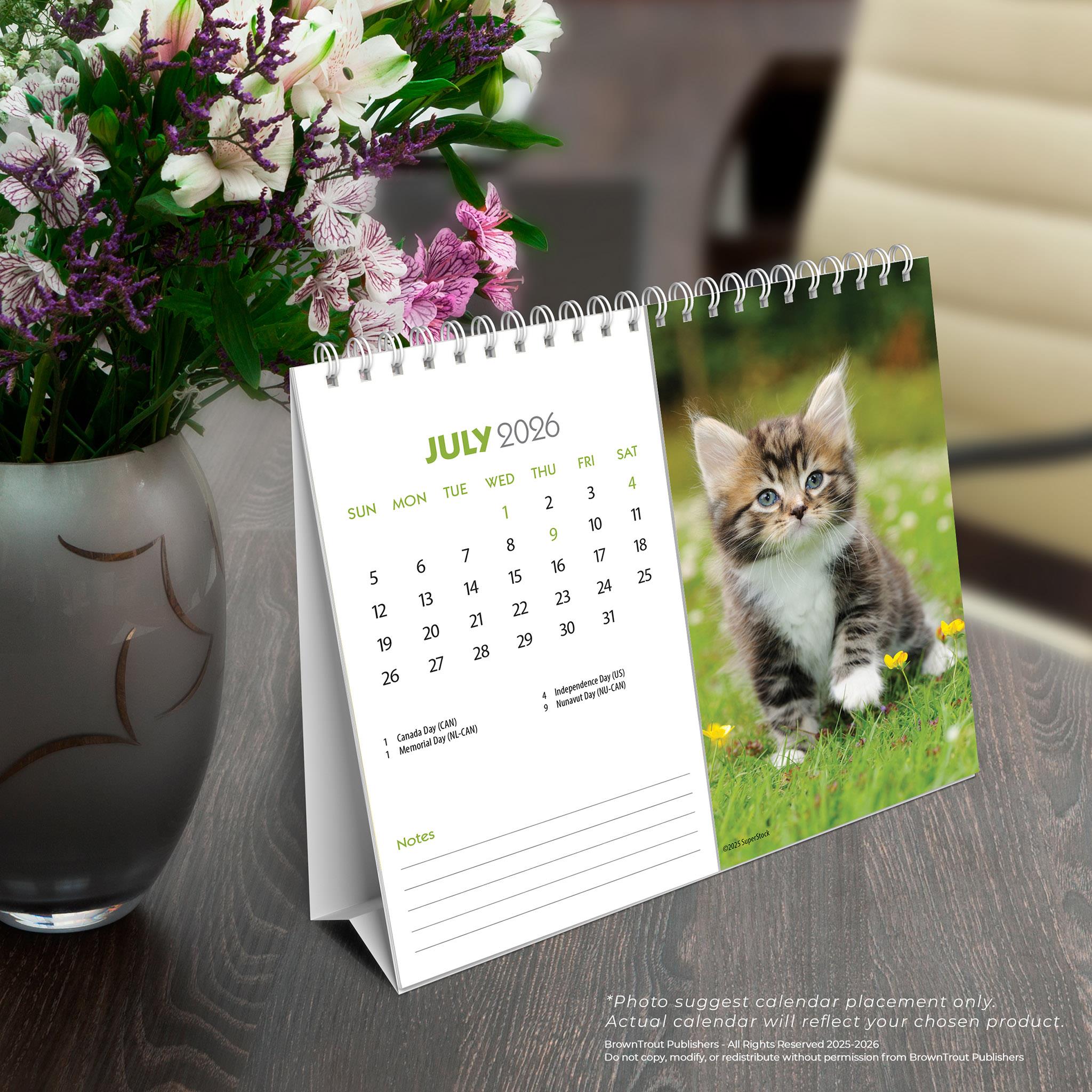 Calendrier chevalet double vue Chatons 2026
