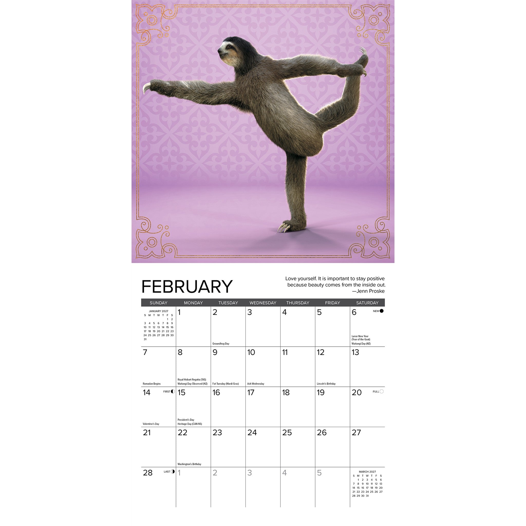 Sloth Yoga 2027 Mini Calendar