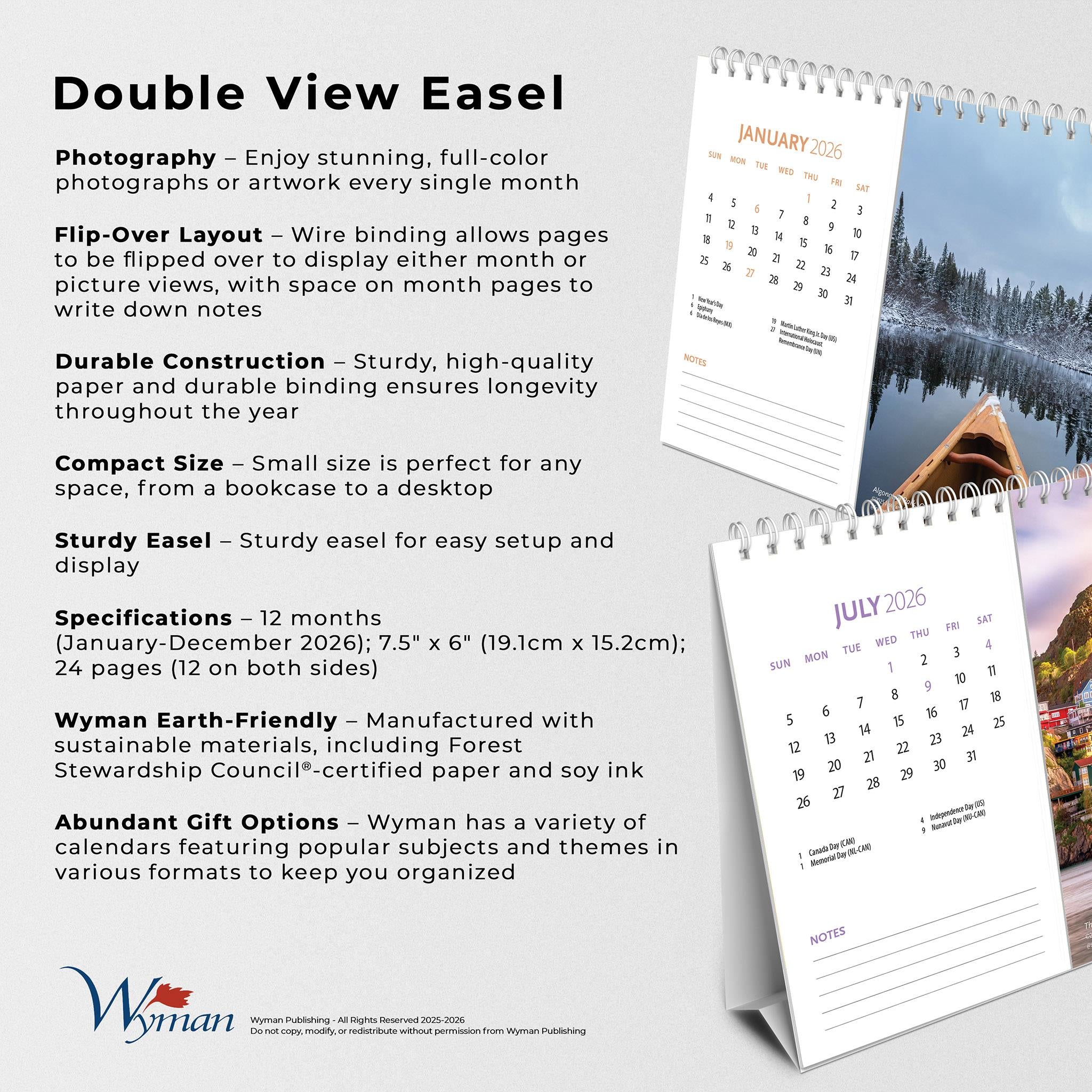 Calendrier de chevalet panoramique double vue 2026 de Canadian Geographic