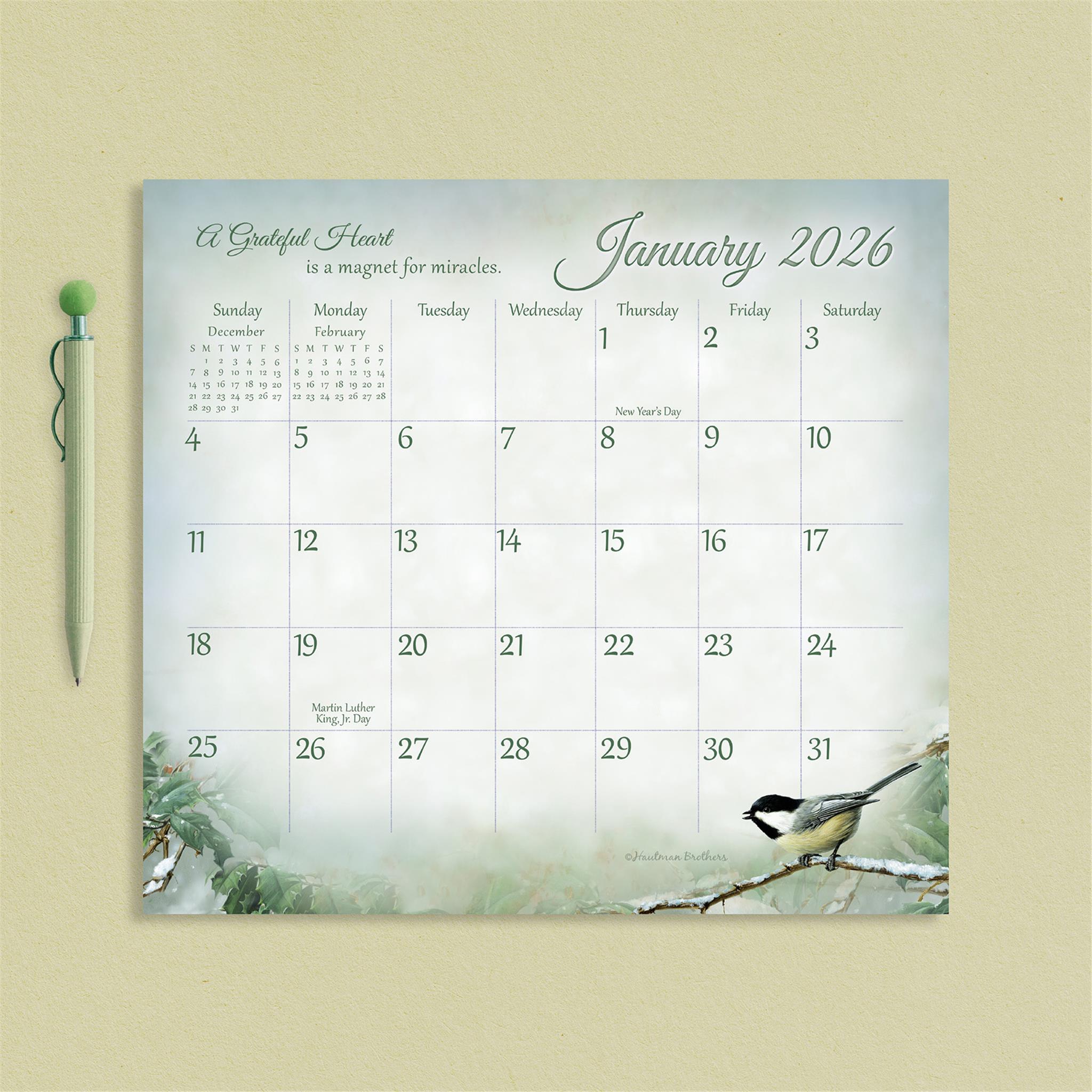 Calendrier souvenir magnétique miniature édition spéciale Oiseaux chanteurs 2026