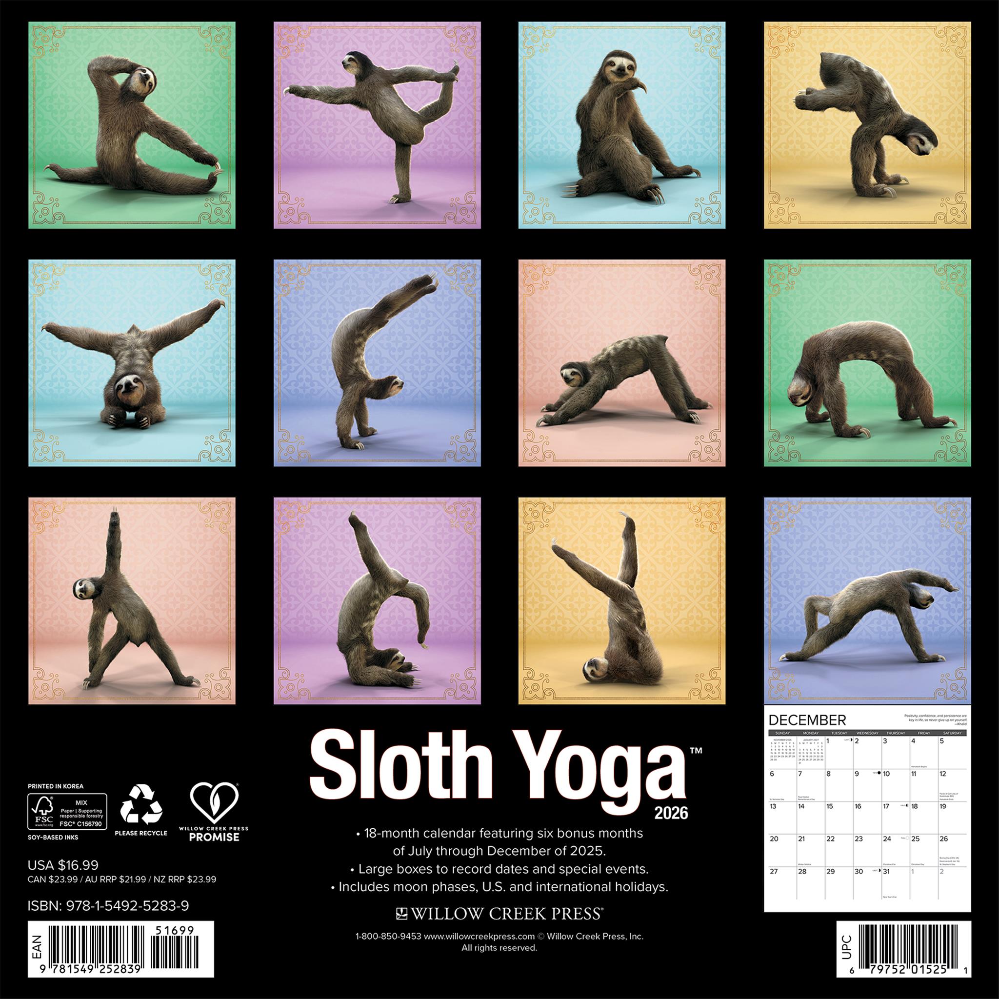 Calendrier mural Sloth Yoga 2026