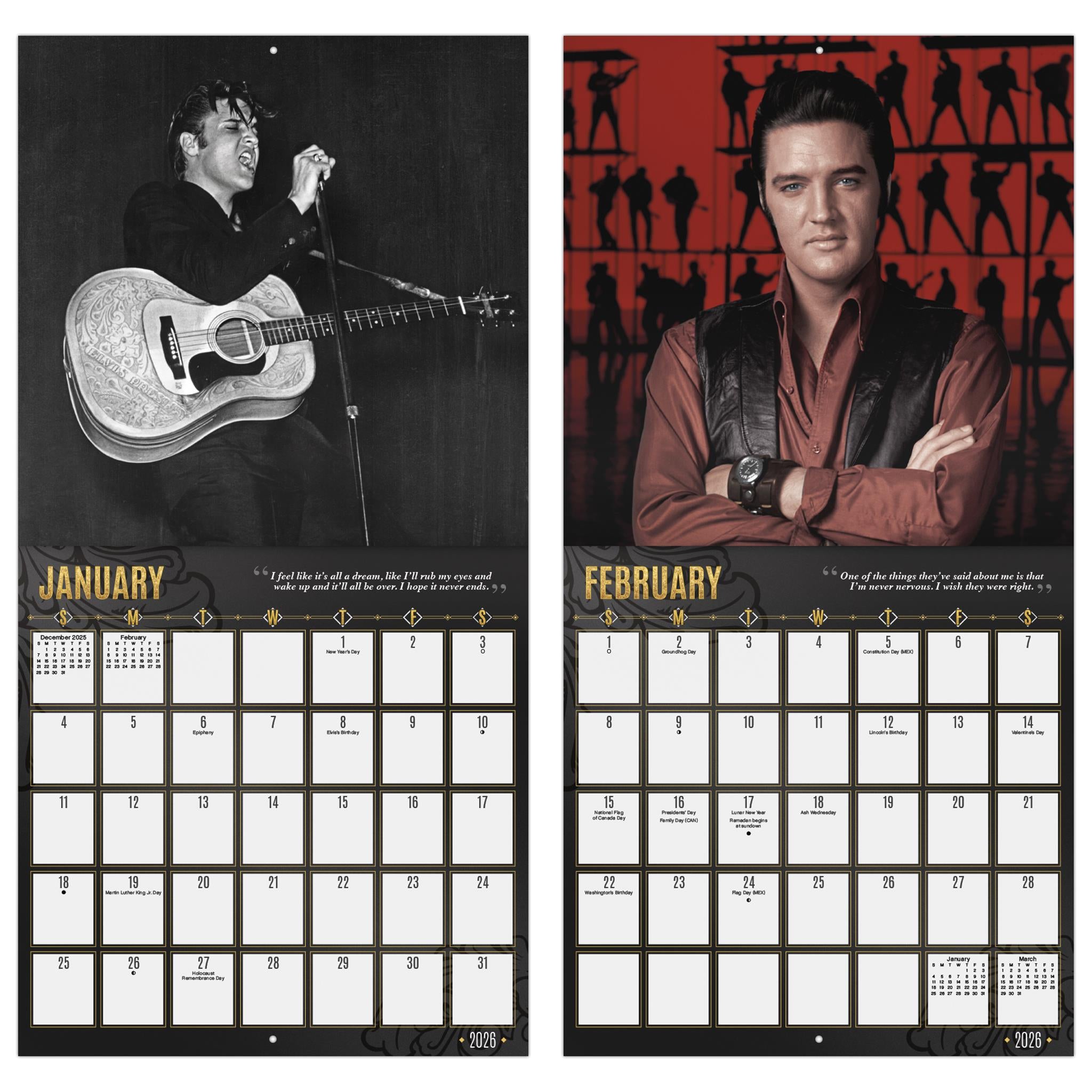 Calendrier mural Elvis Presley Édition Collector 2026 - Disponible uniquement en ligne