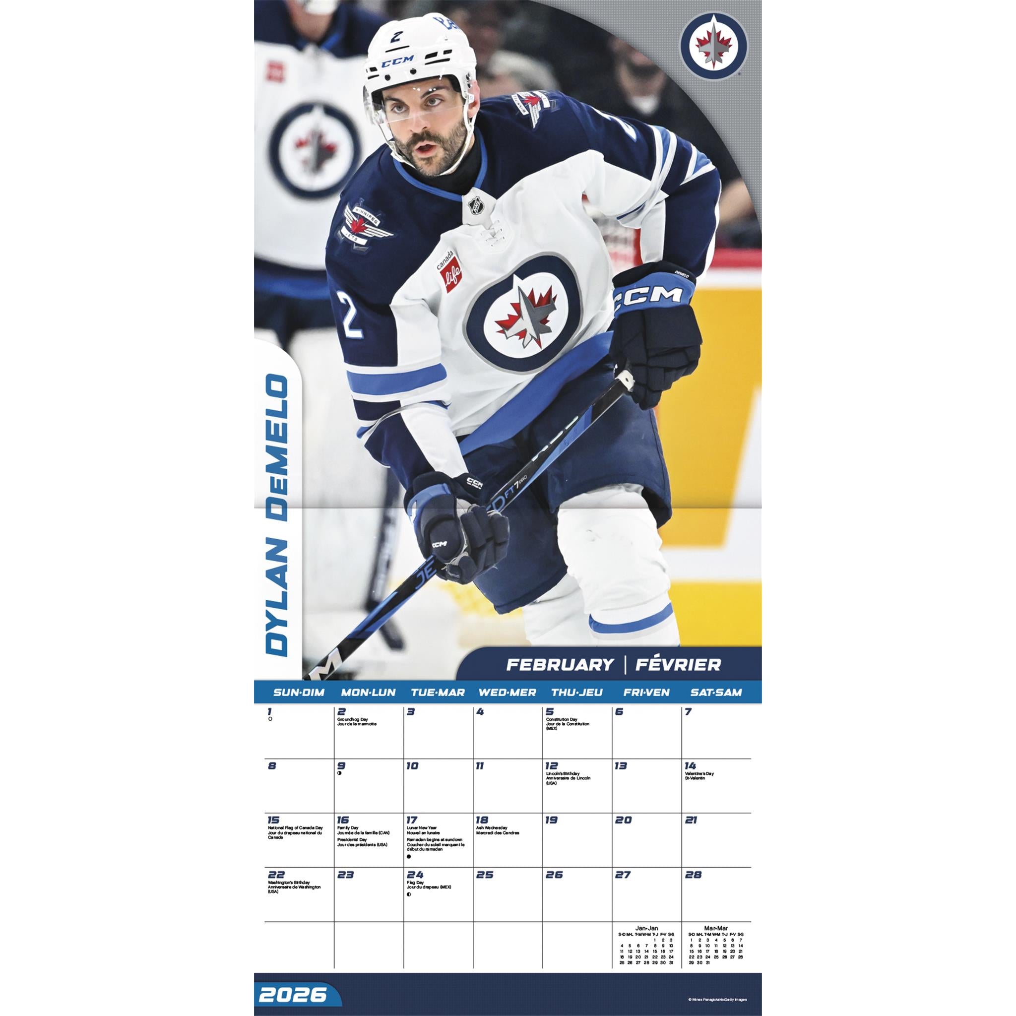 NHL Winnipeg Jets Bilingual 2026 Wall Calendar