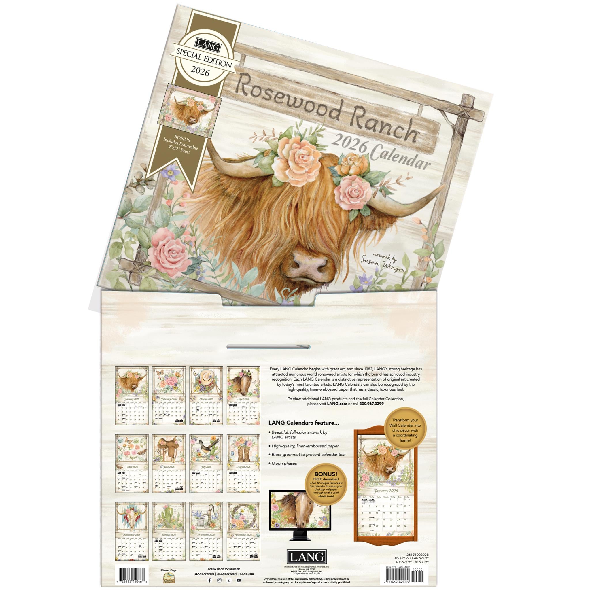 Calendrier mural Rosewood Ranch édition spéciale 2026 avec impression