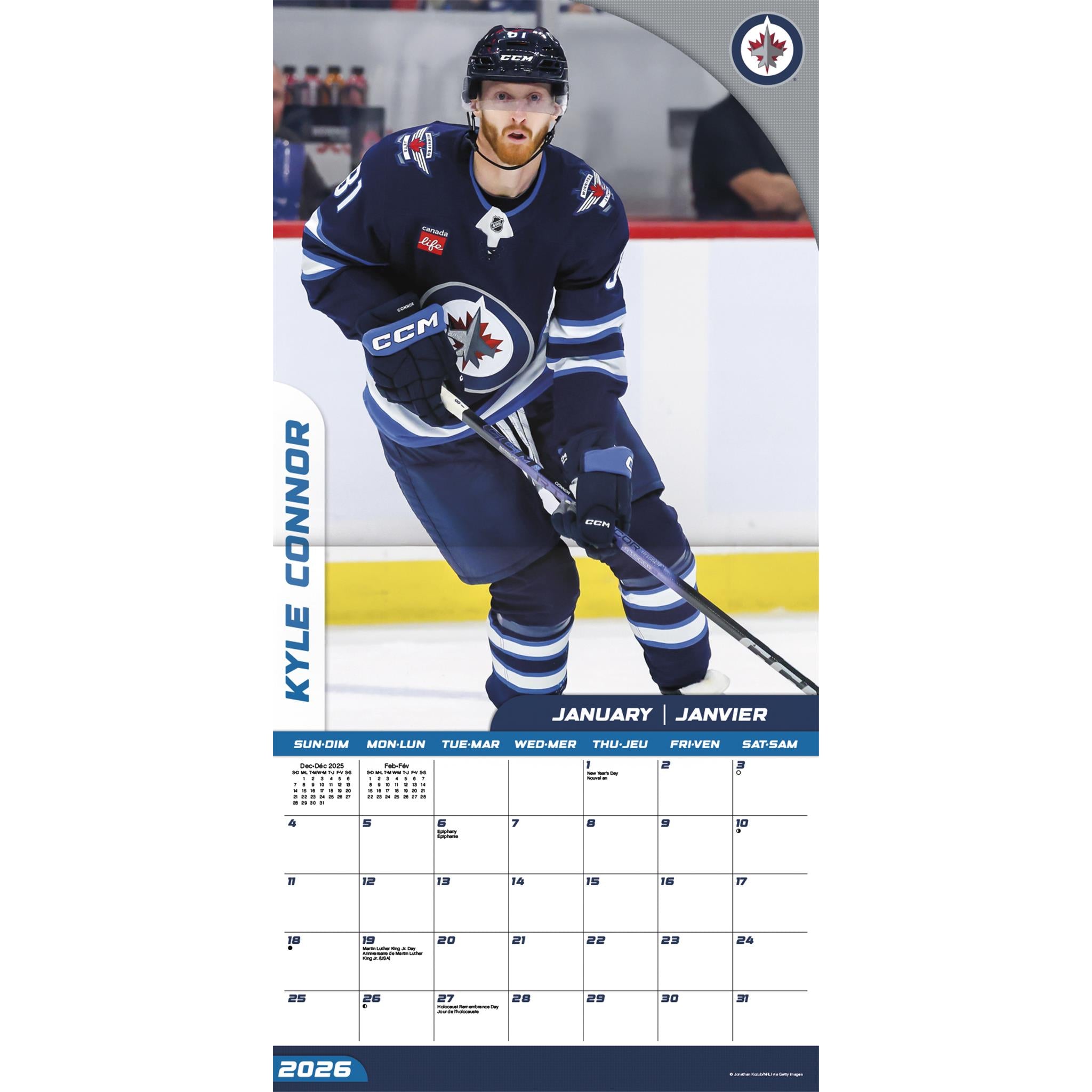 NHL Winnipeg Jets Bilingual 2026 Wall Calendar