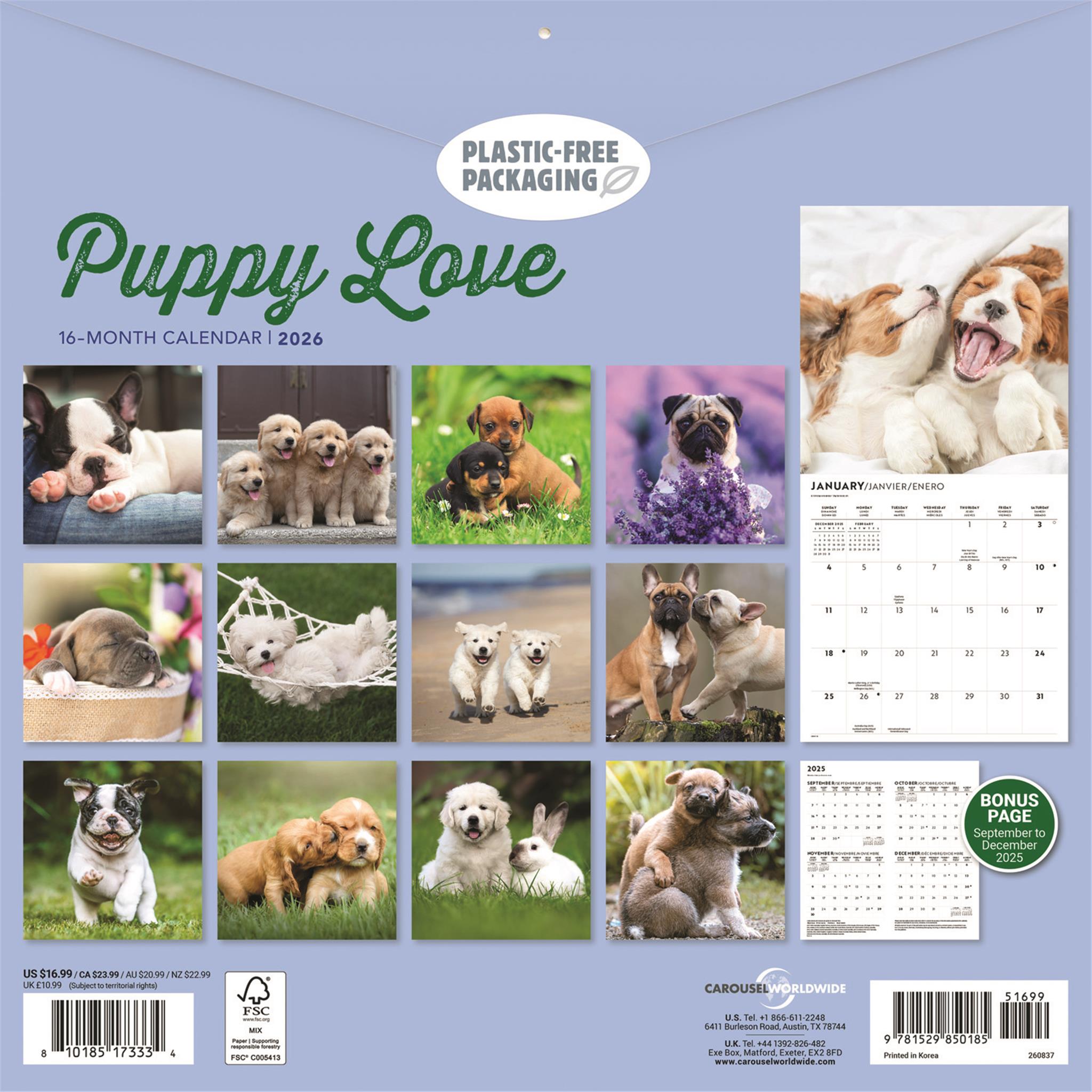 Calendrier mural Puppy Love 2026