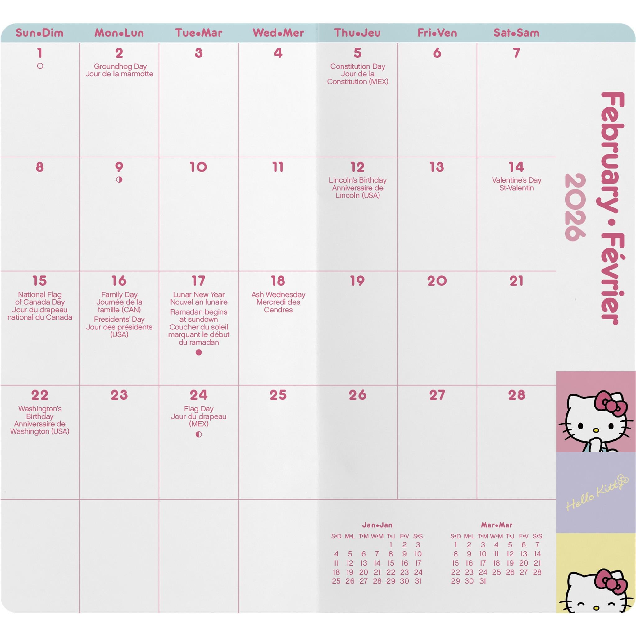 Agenda de poche bilingue Hello Kitty 2026 (2 ans) - Disponible uniquement en ligne