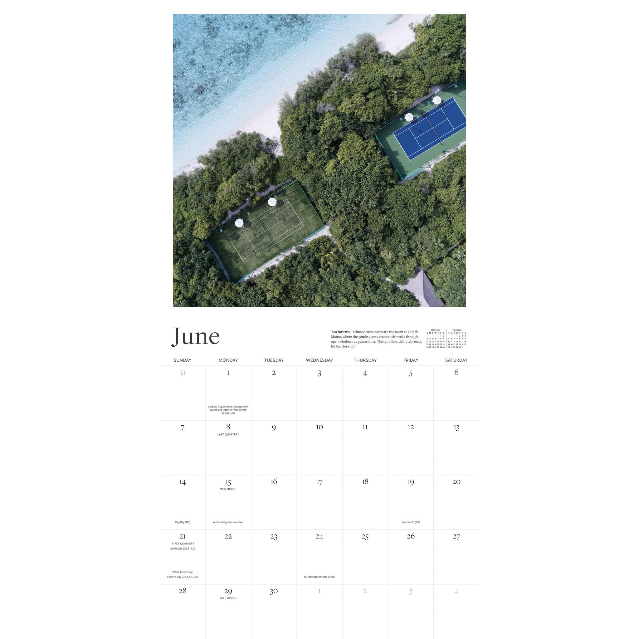 Calendrier mural 2026 du court de tennis - Disponible uniquement en ligne