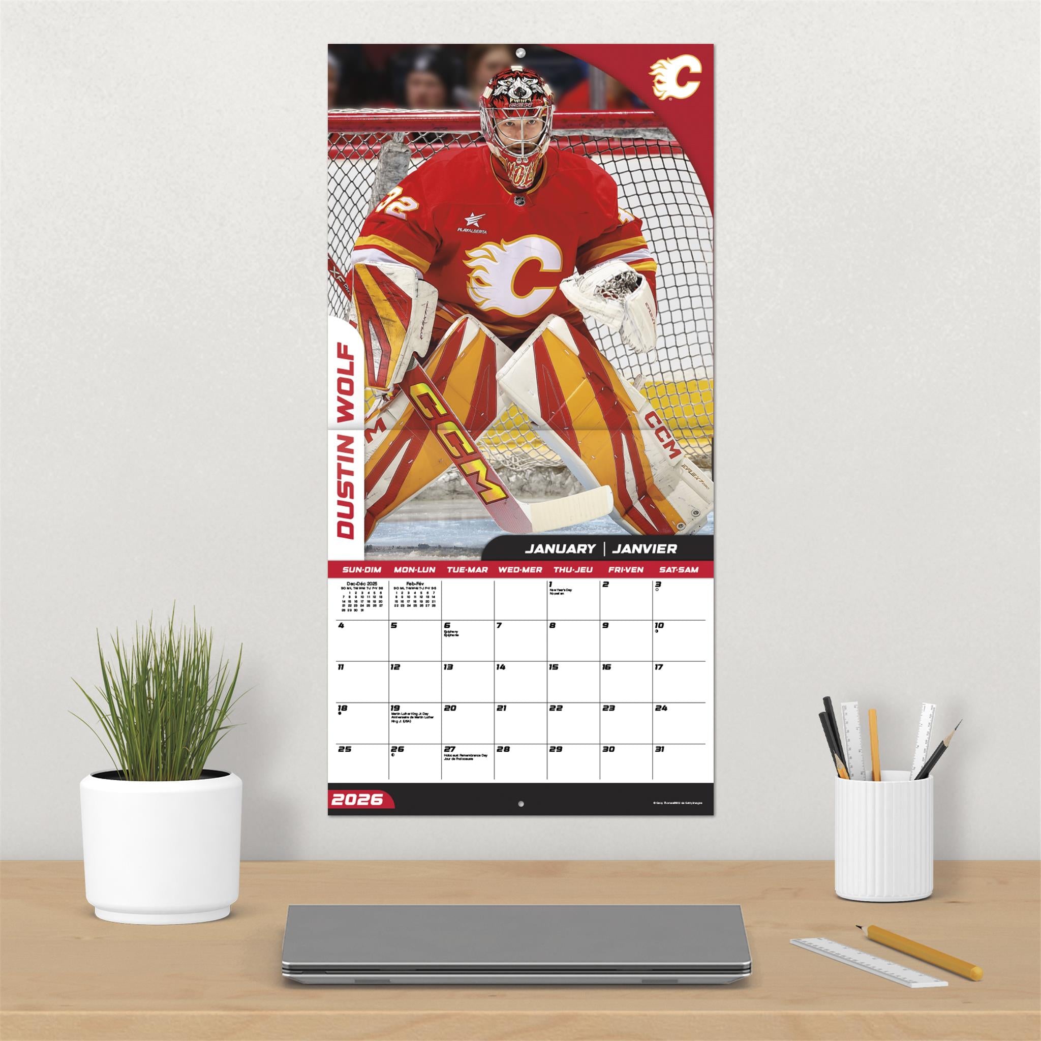 Calendrier mural bilingue 2026 des Flames de Calgary de la LNH