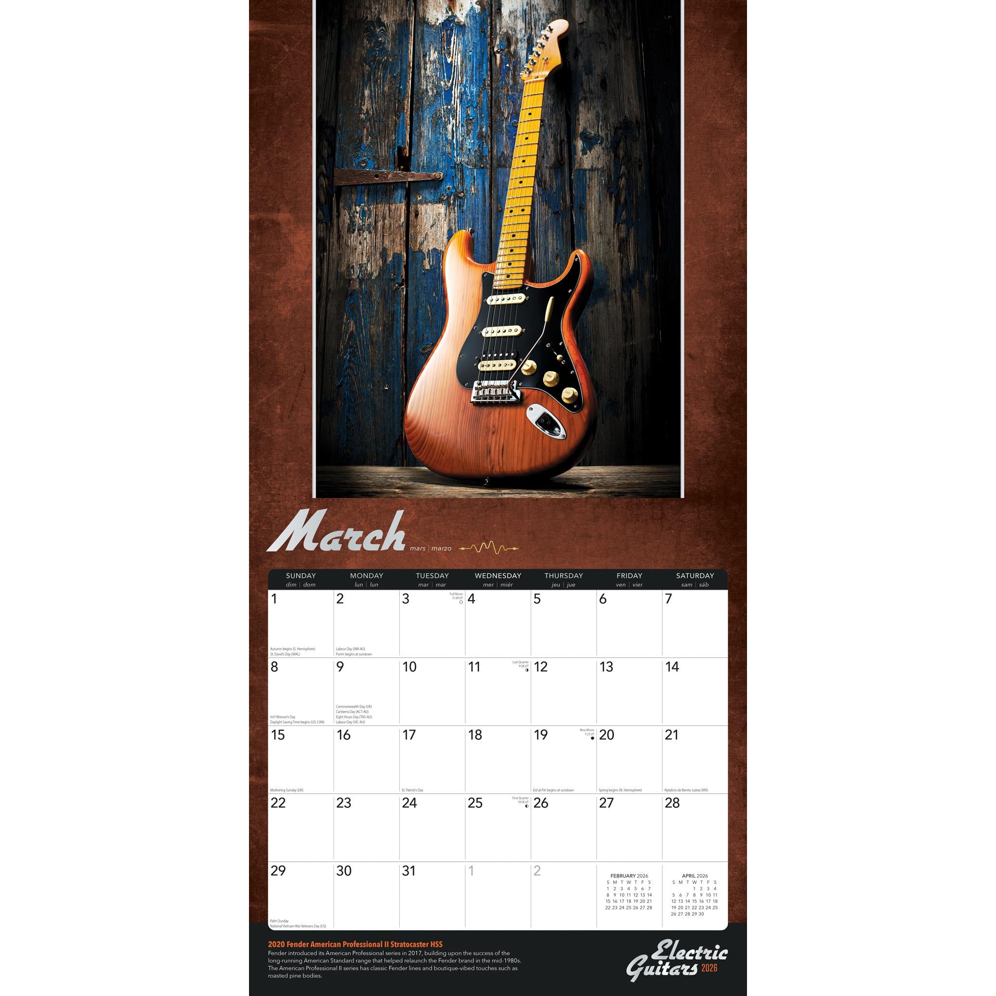 Calendrier mural Guitares électriques 2026