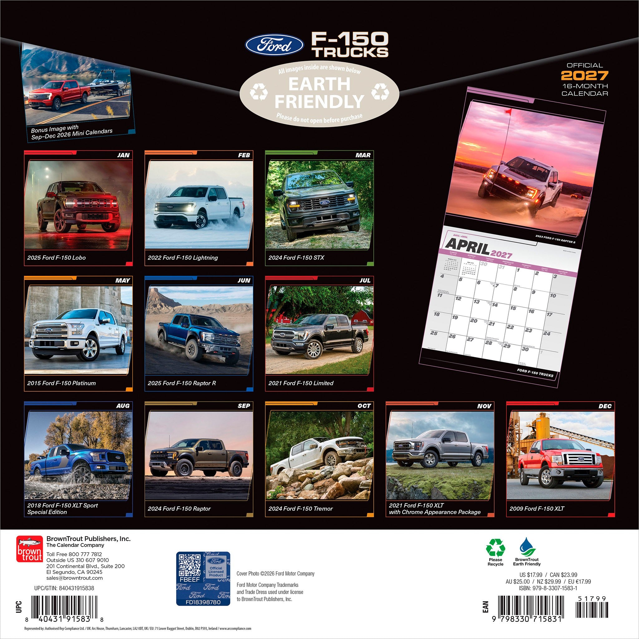 Ford F150 Trucks 2027 Wall Calendar
