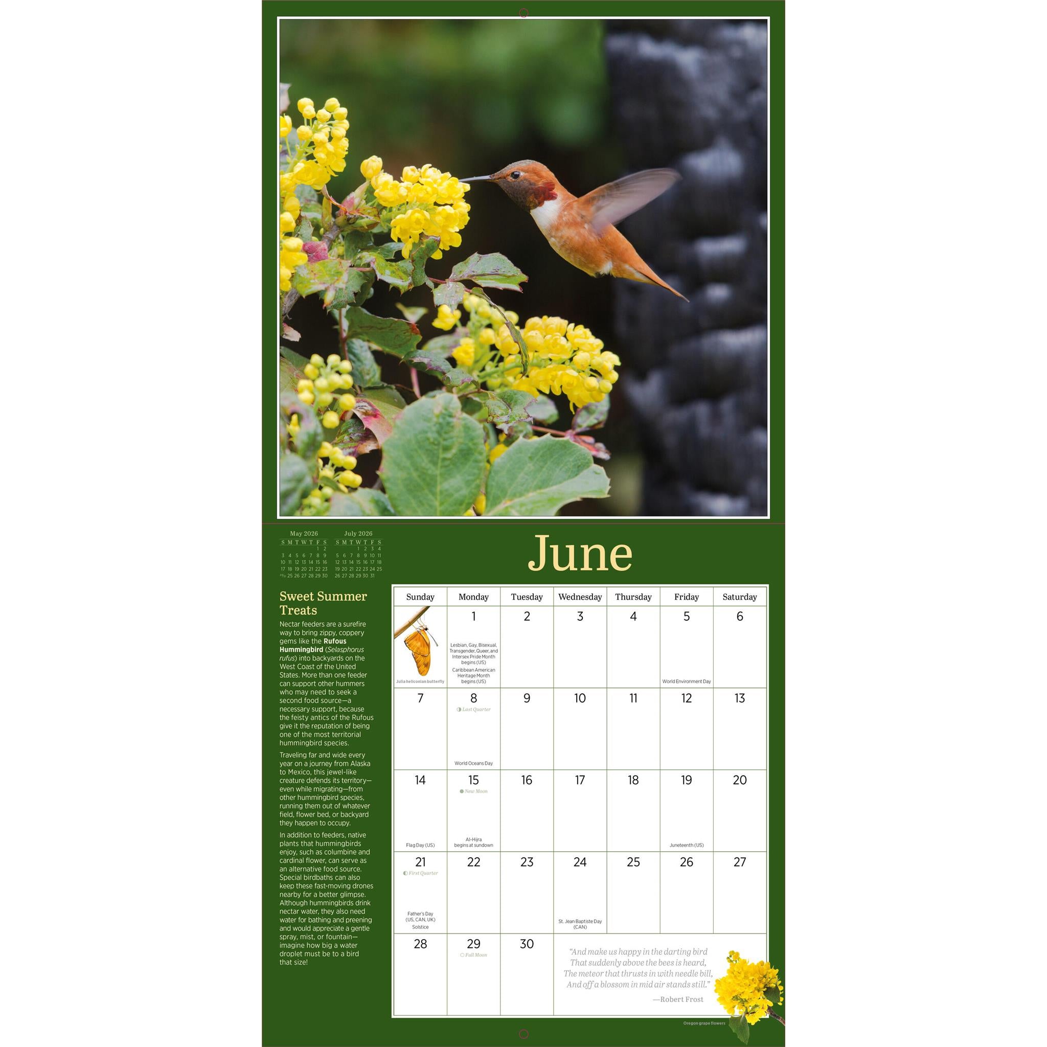 Calendrier mural Audubon Oiseaux du jardin 2026