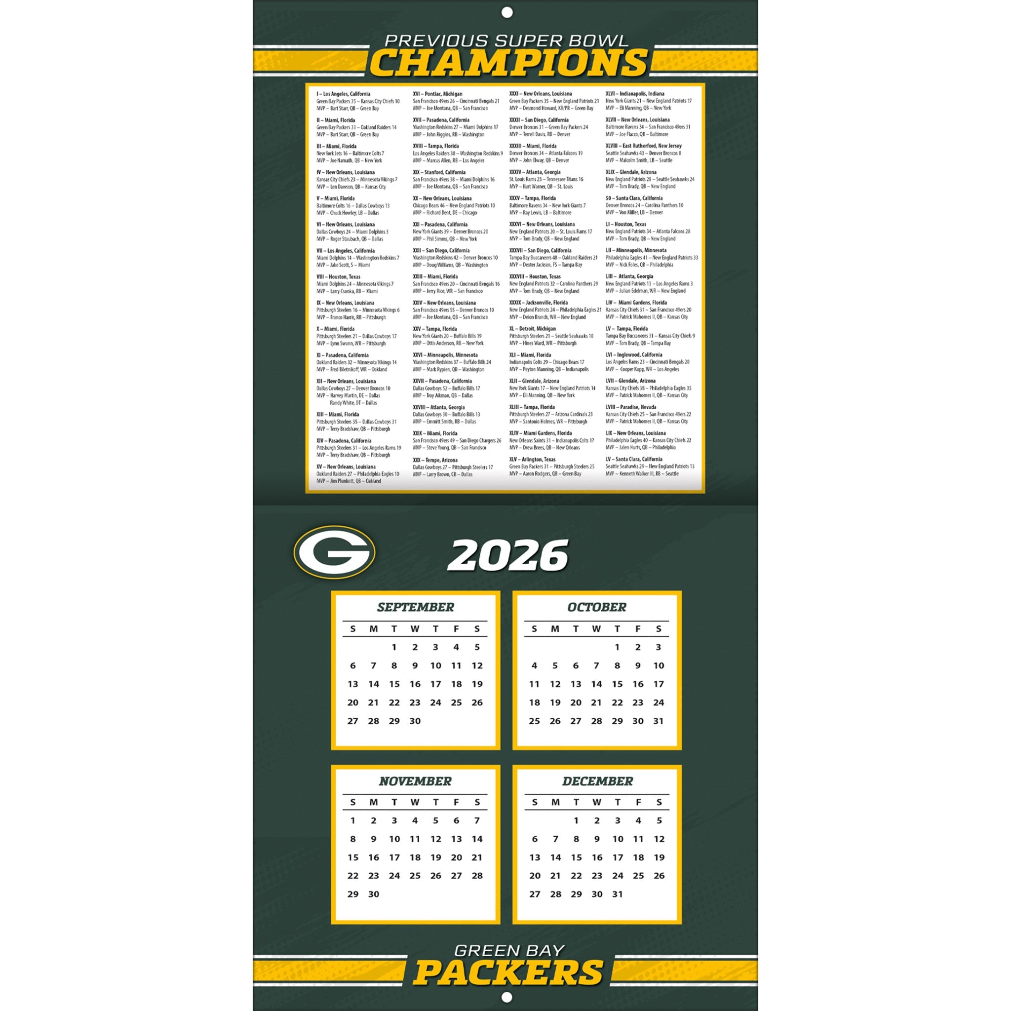 NFL Green Bay Packers 2027 Mini Calendar - Online Only