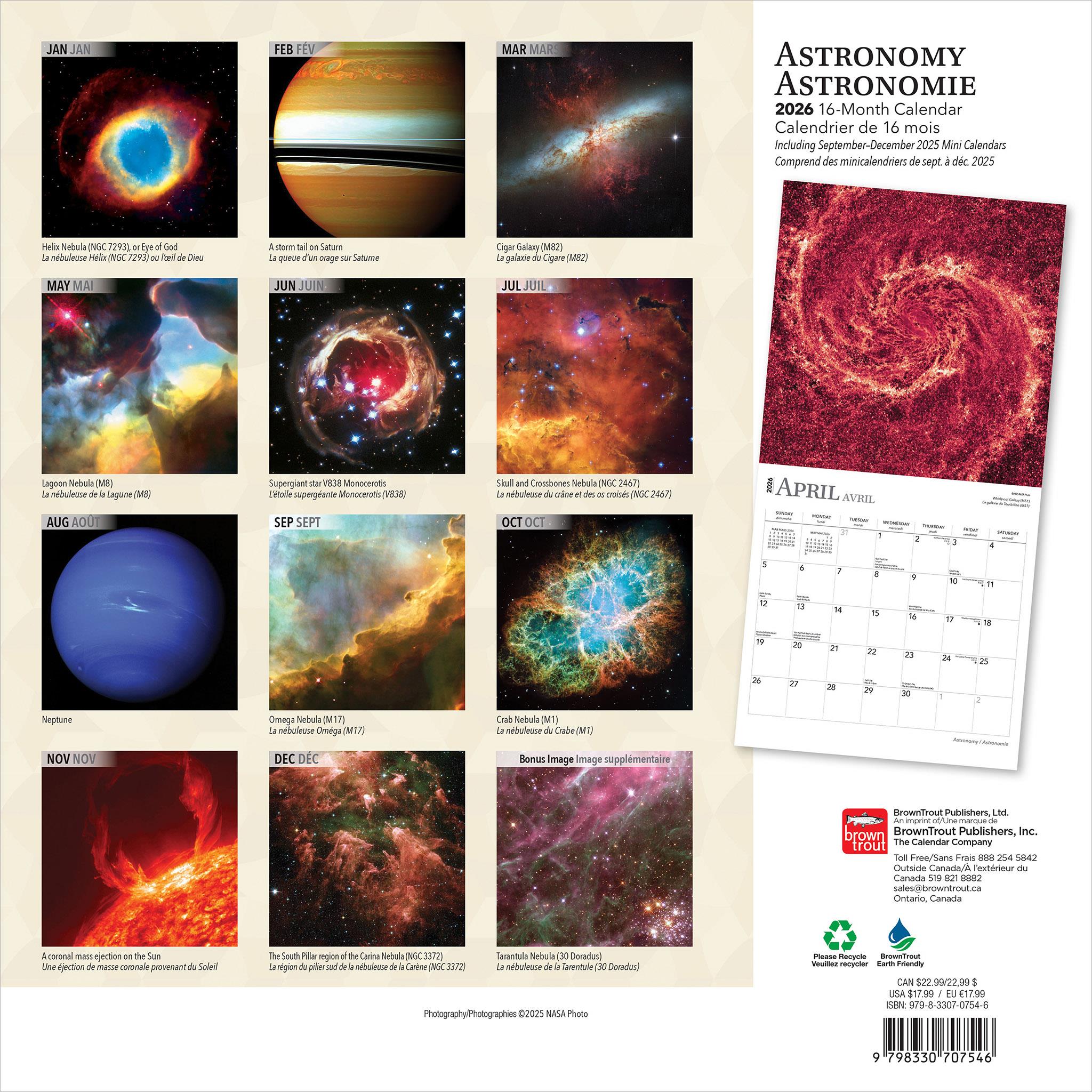 Calendrier mural Astronomie 2026 (français)