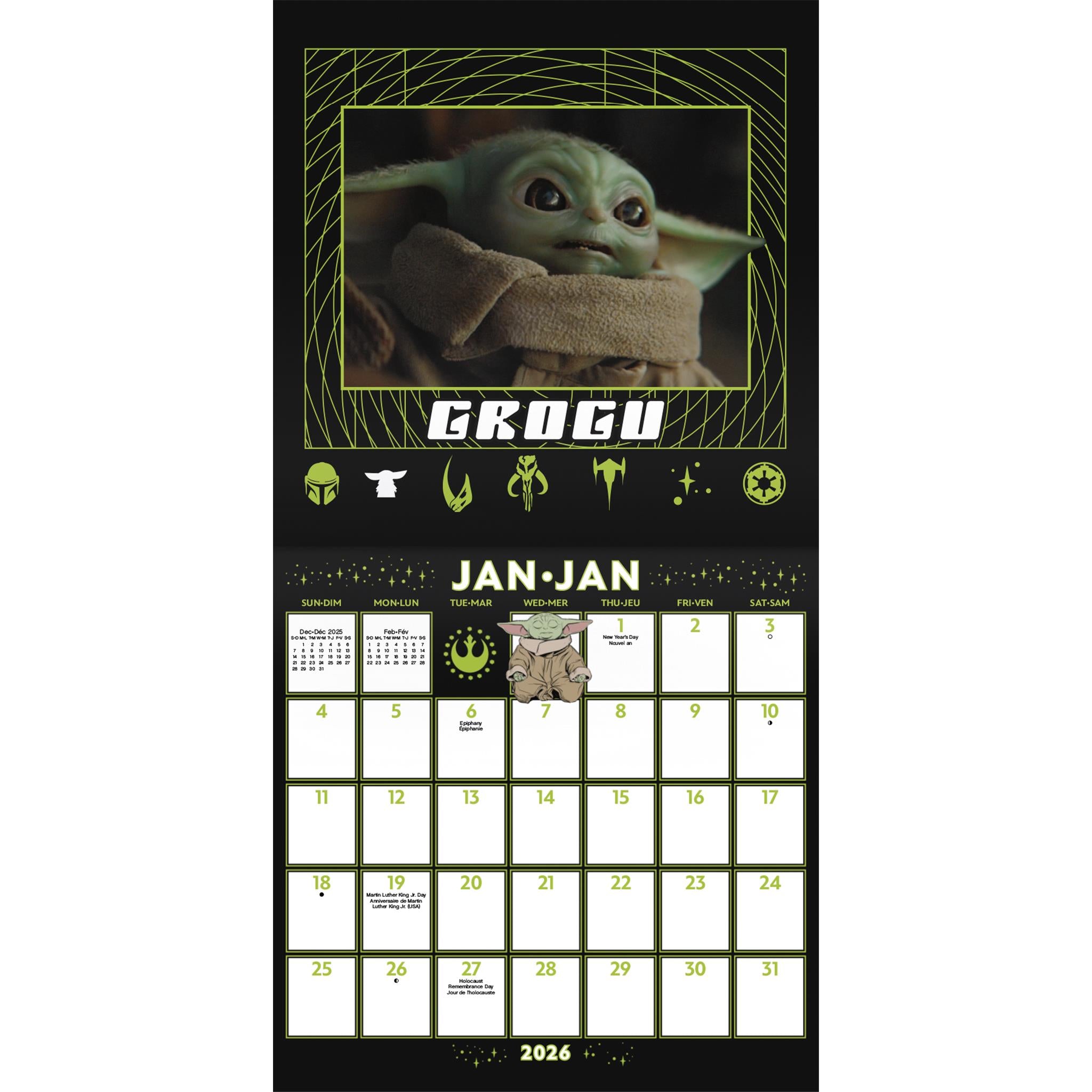 Mini-calendrier bilingue Star Wars Mandalorian Grogu 2026