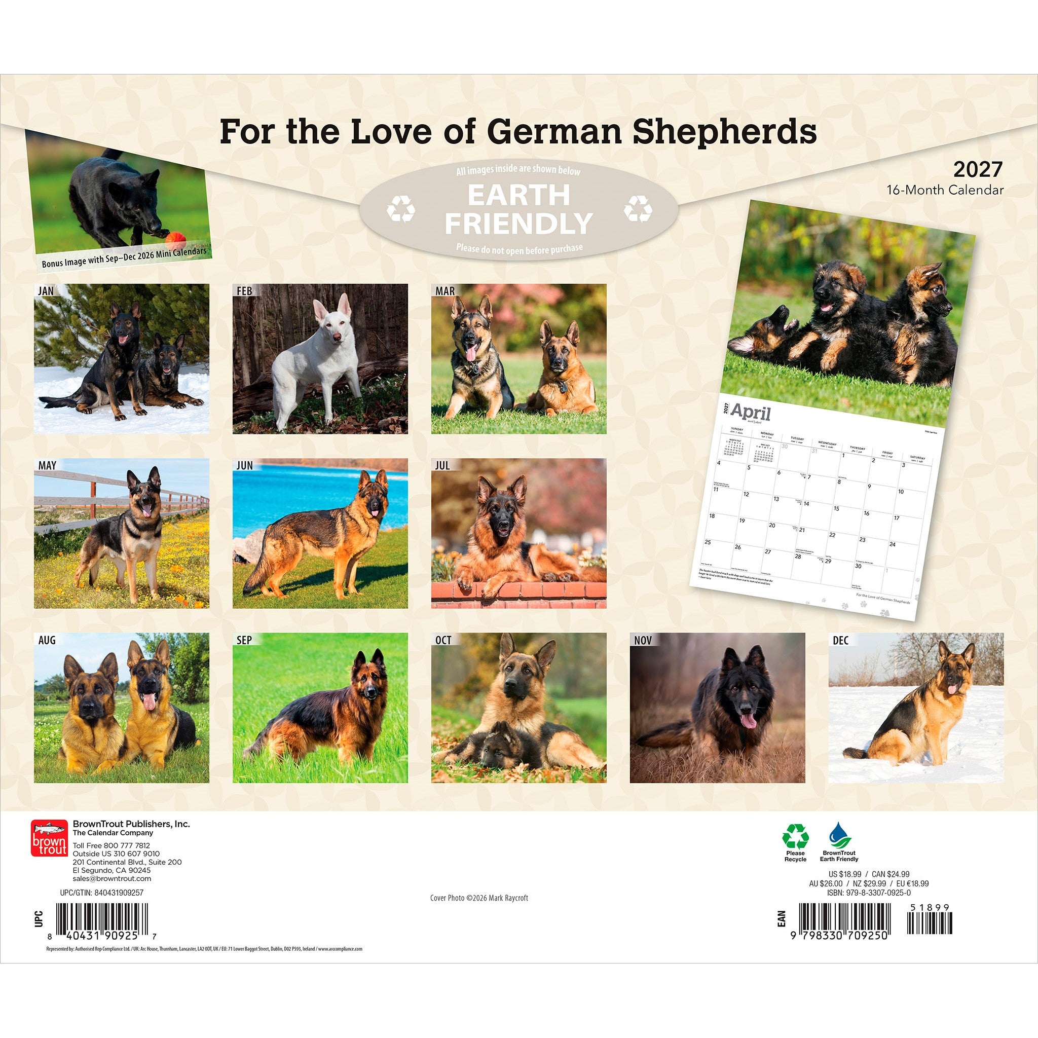 For the Love of German Shepherds 2027 Wall Calendar