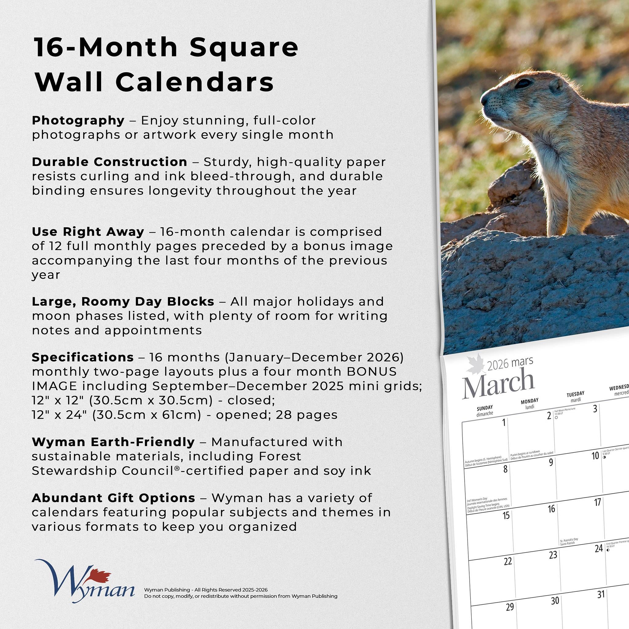 Calendrier mural Prairies 2026