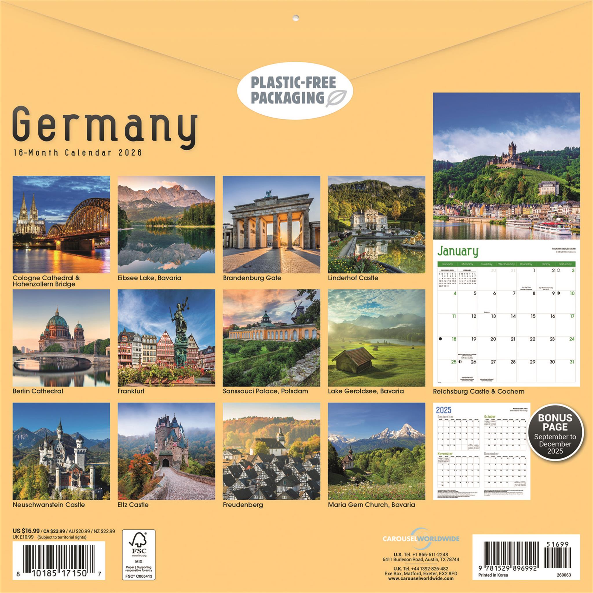 Calendrier mural Allemagne 2026