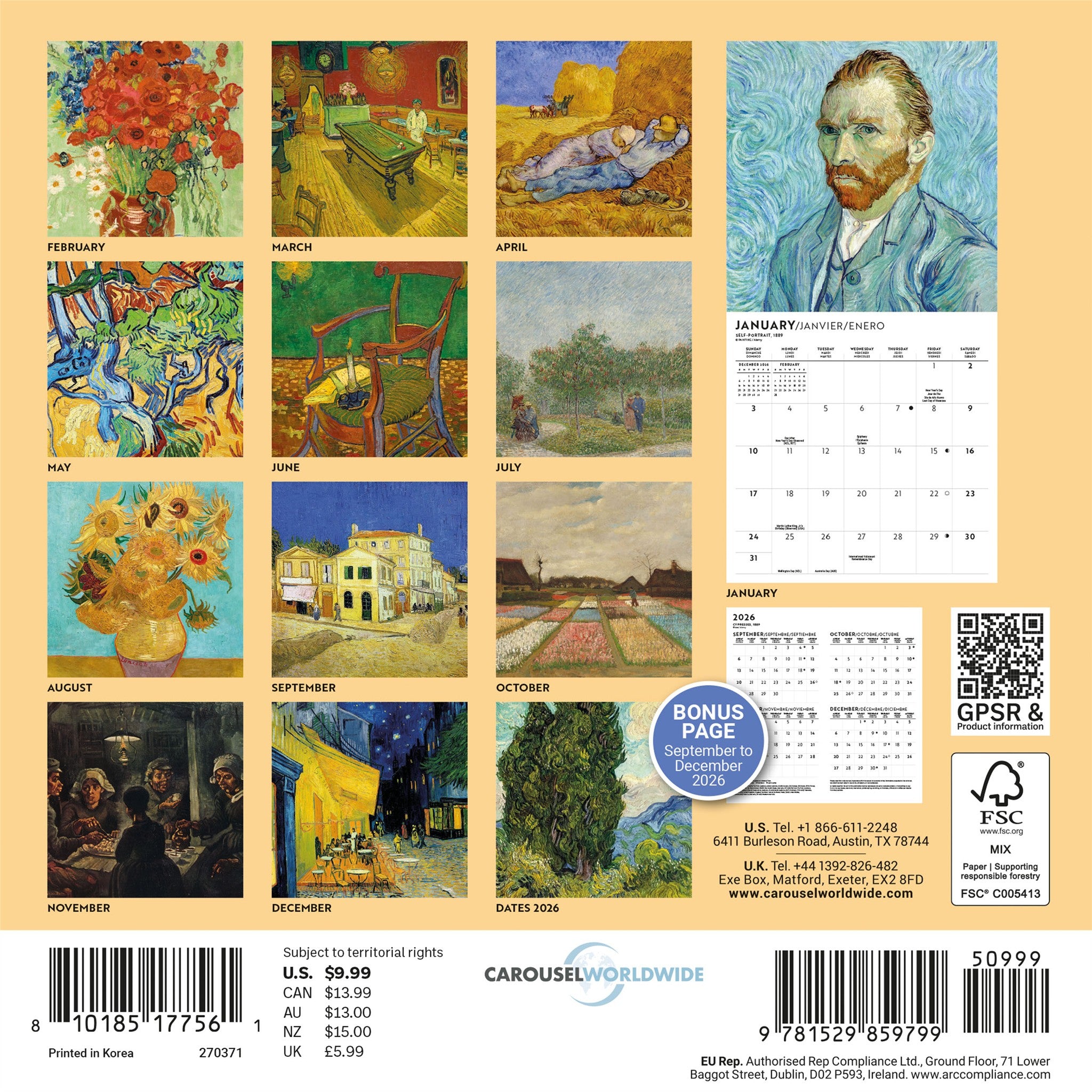 Van Gogh 2027 Mini Calendar