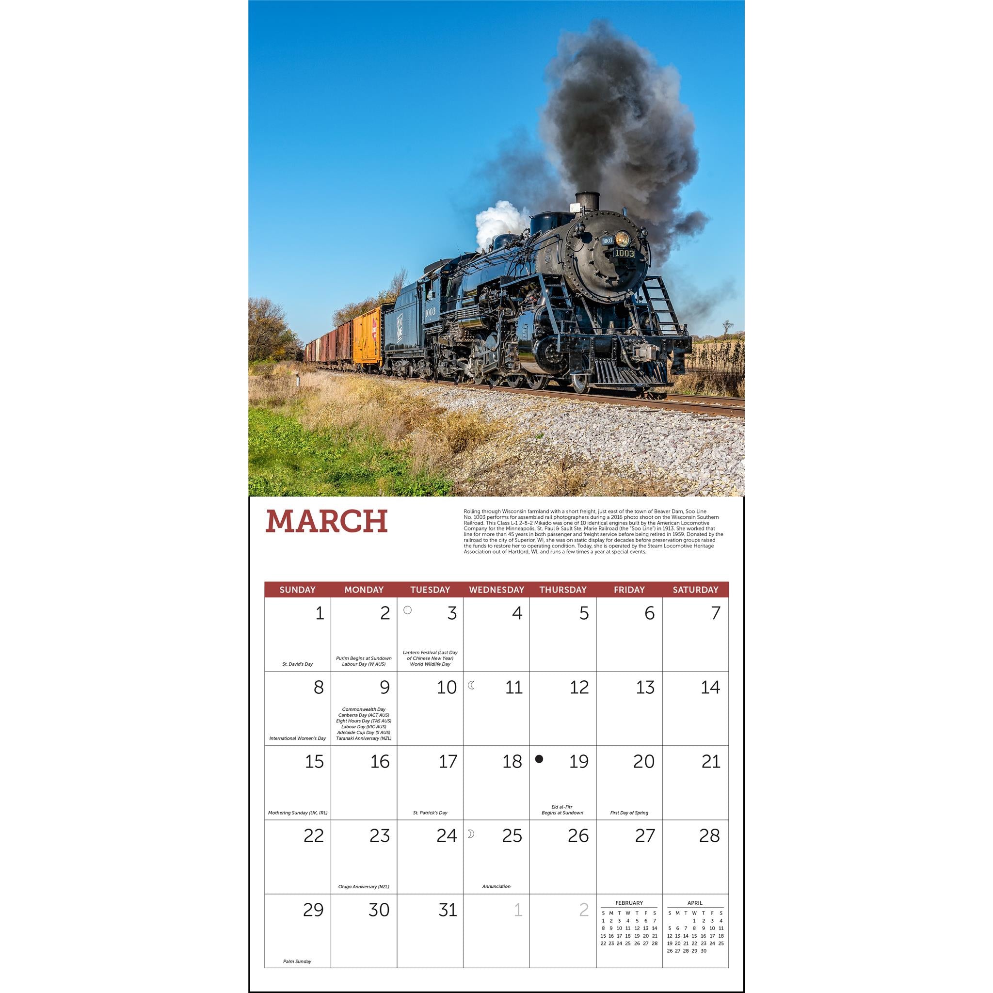 Steam Trains 2026 Wall Calendar