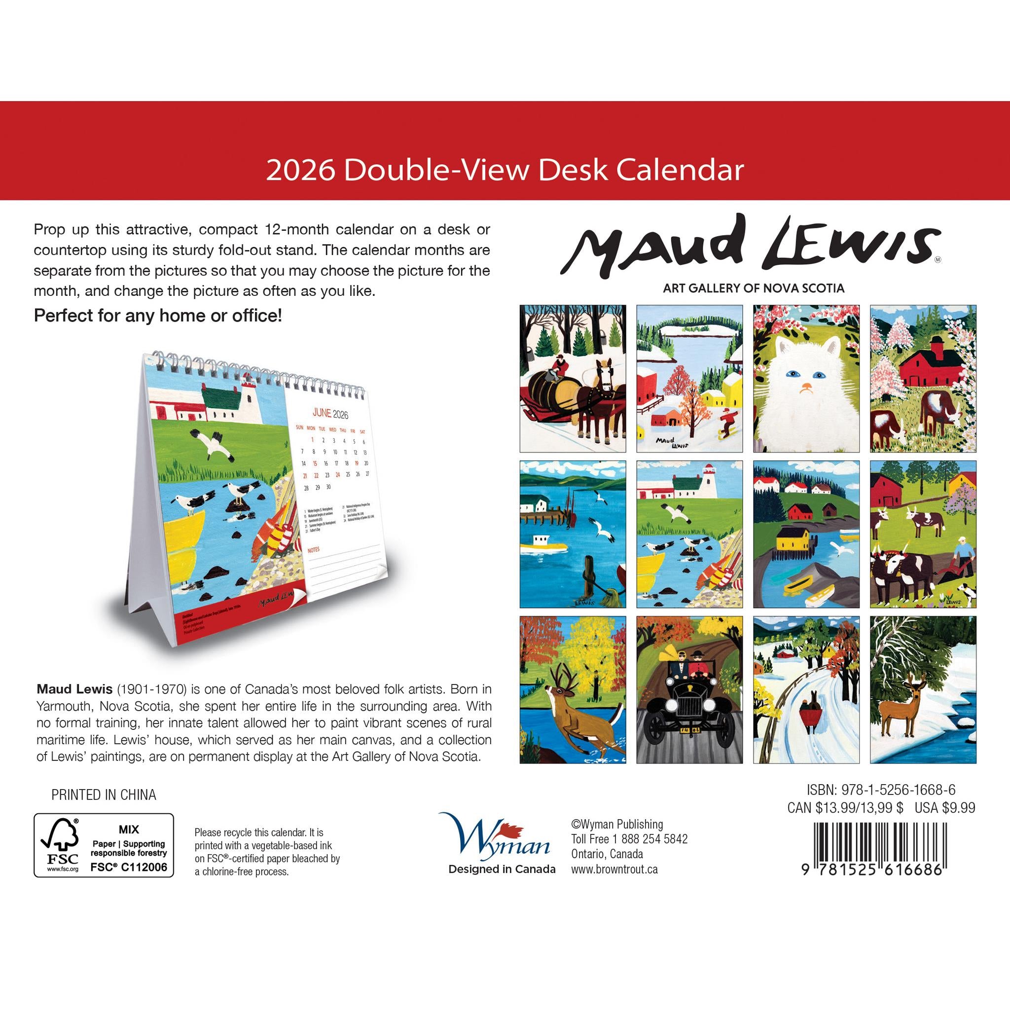Calendrier chevalet à double vue Maud Lewis 2026