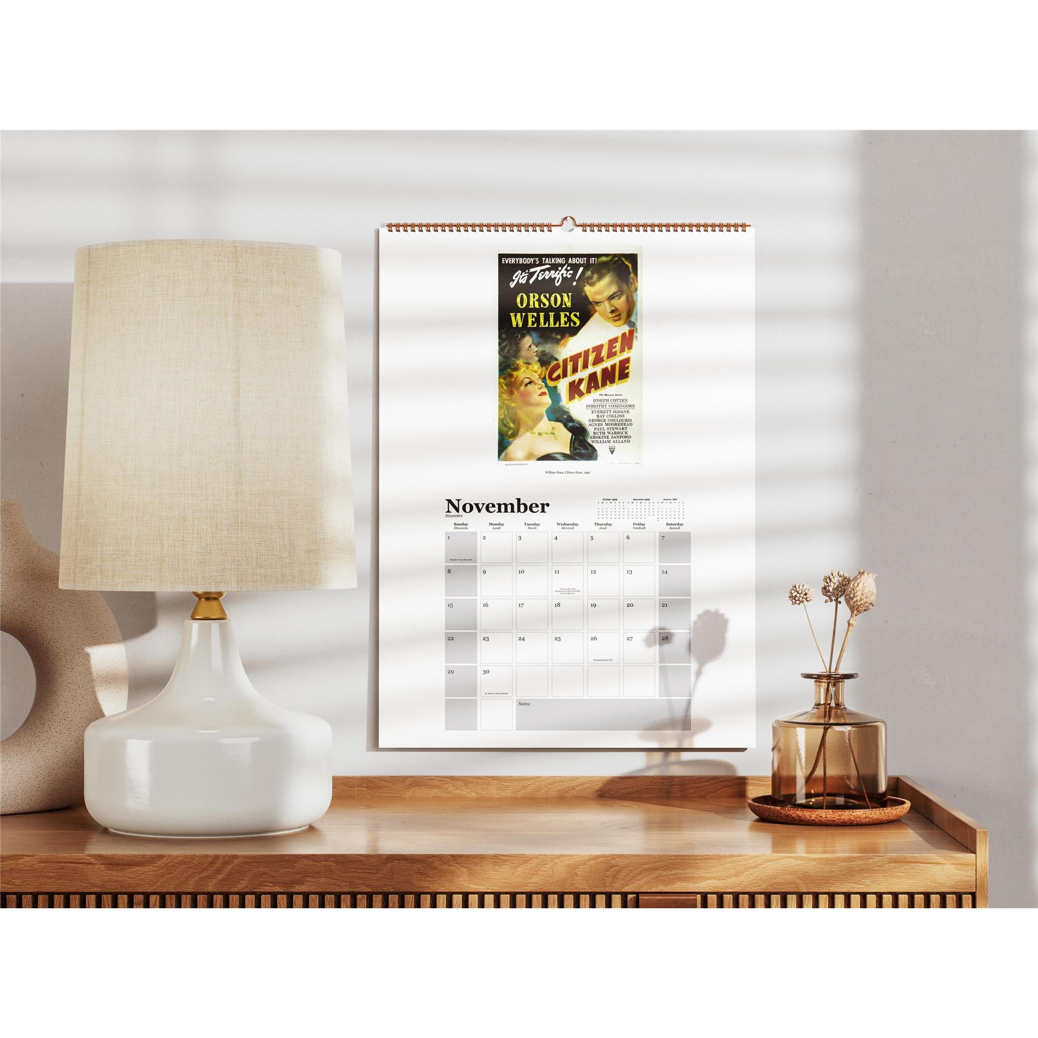 Calendrier mural 2026 avec affiches de films vintage - Disponible uniquement en ligne