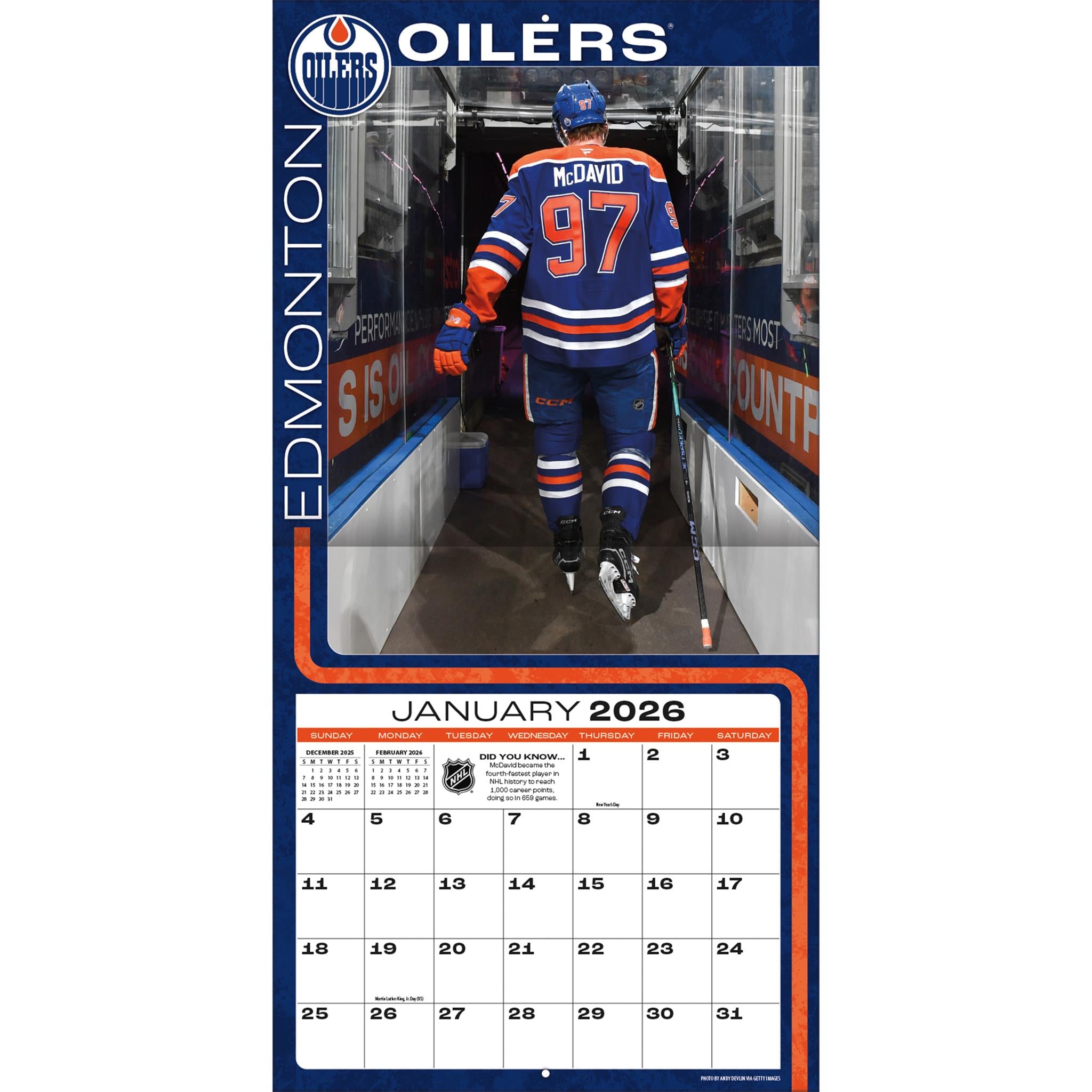 Calendrier mural 2026 de Connor McDavid, des Oilers d'Edmonton (NHL)