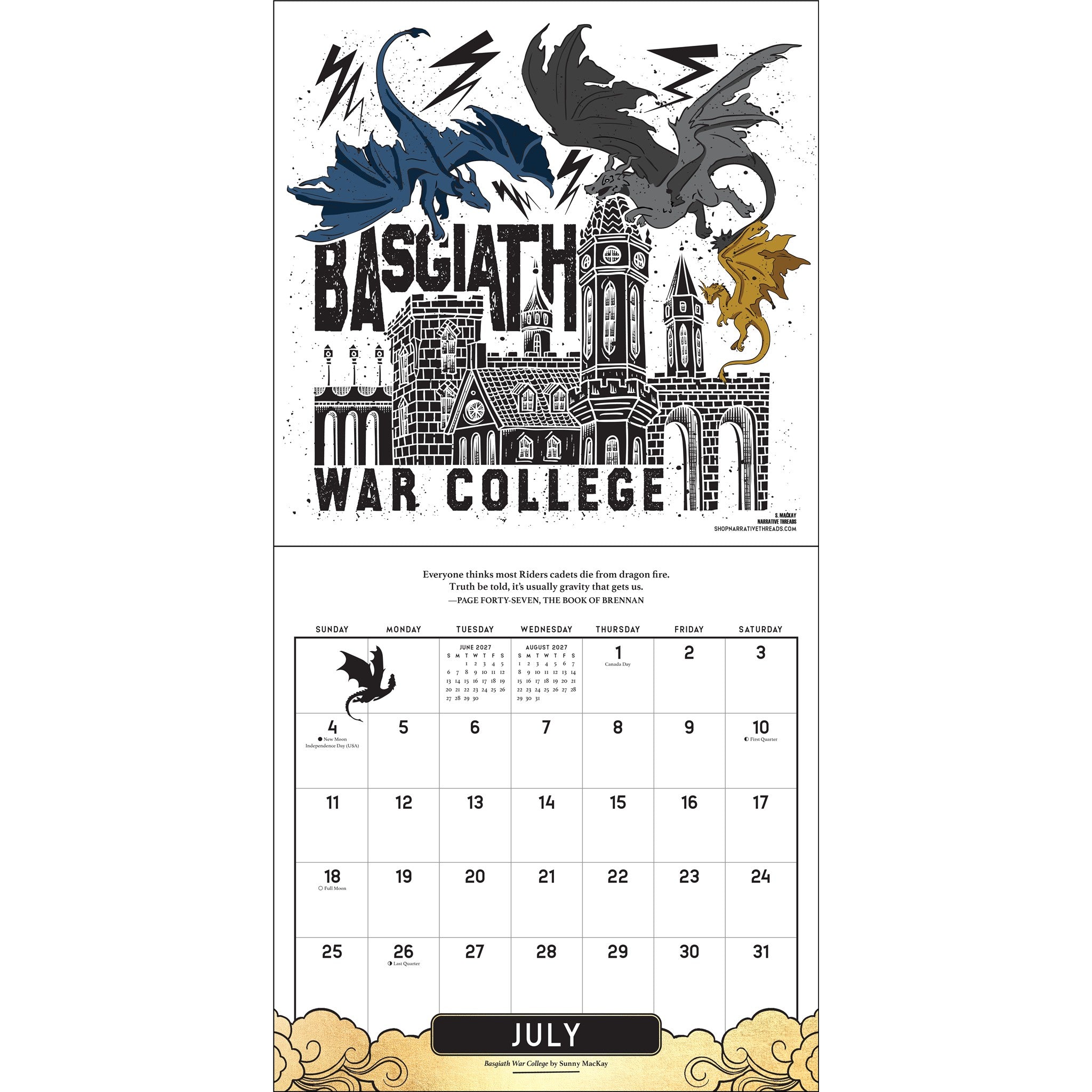 Calendrier mural 2027 officiel Fourth Wing Fan Art