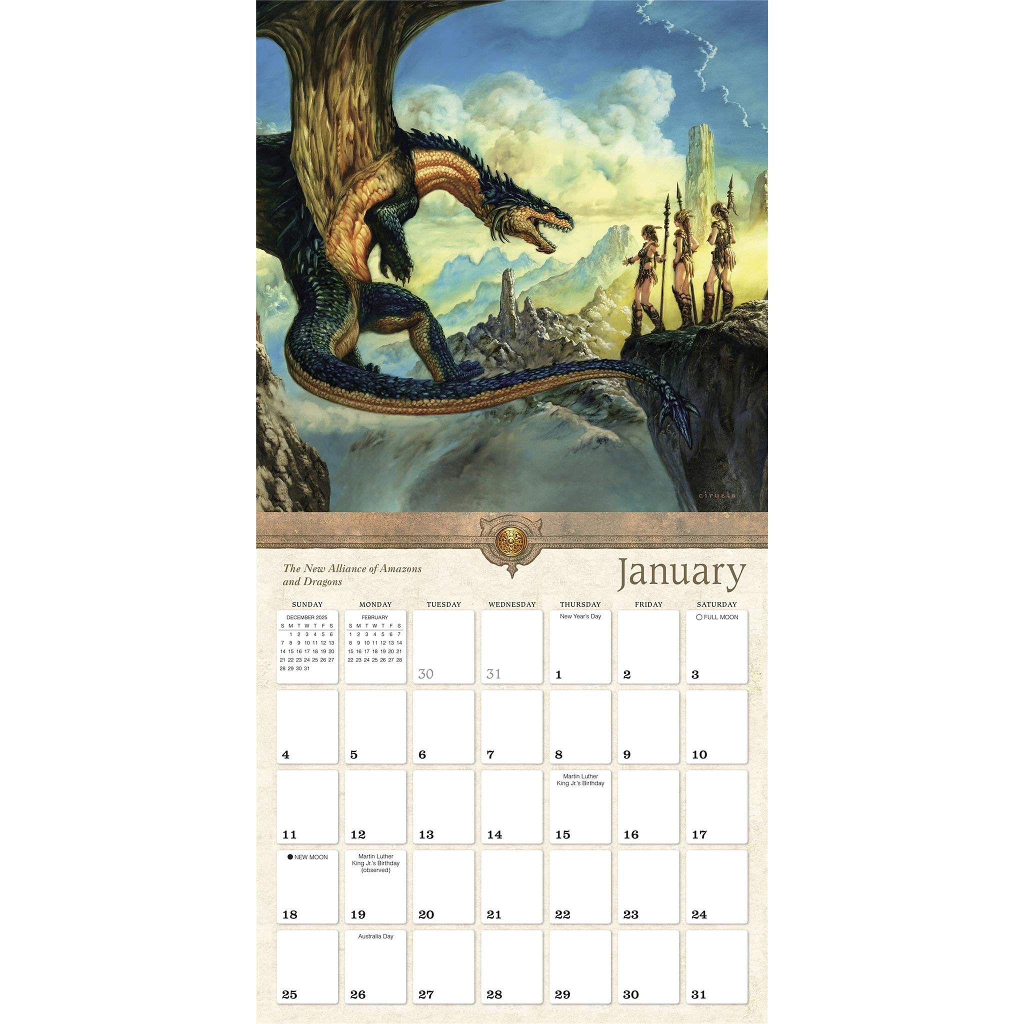 Calendrier mural Dragons par Ciruelo 2026 - Disponible uniquement en ligne