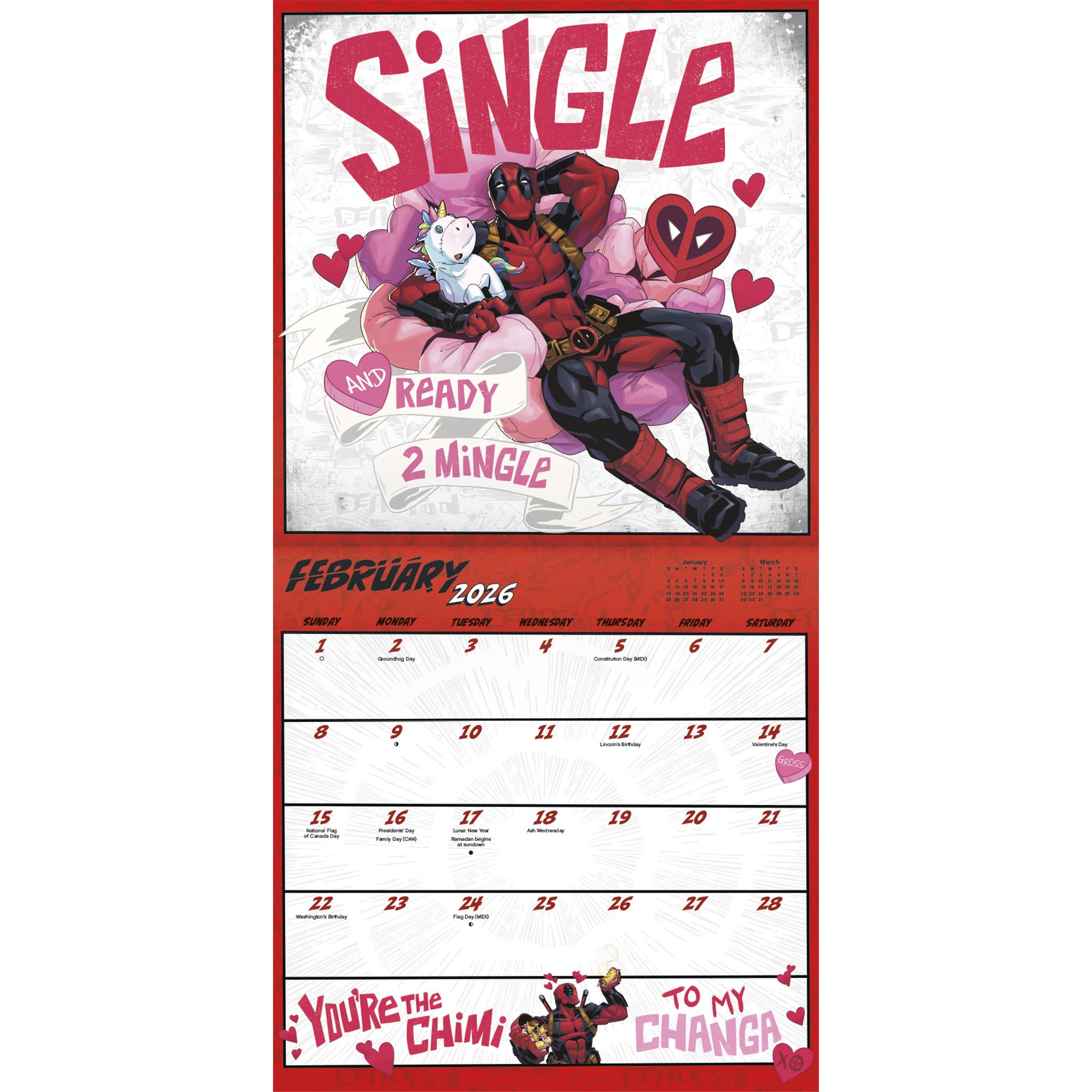 Calendrier mural Deadpool 2026