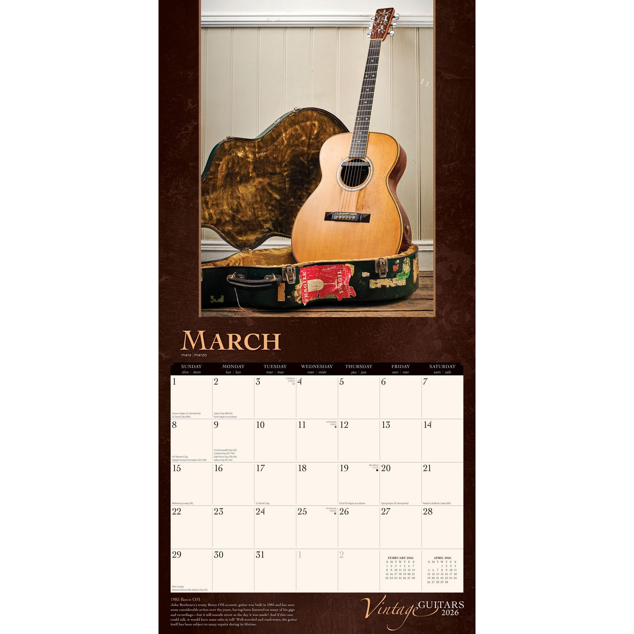 Calendrier mural Guitares Vintage 2026