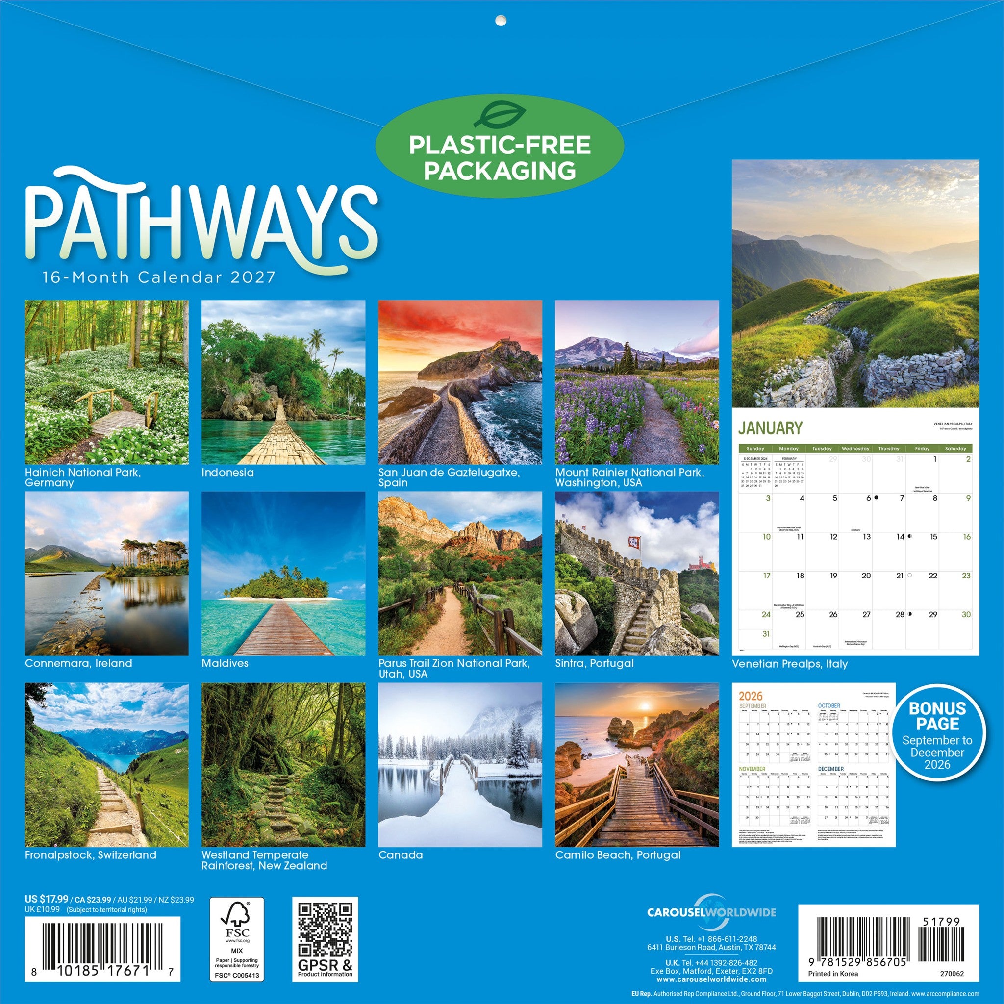 Calendrier mural Chemins 2027