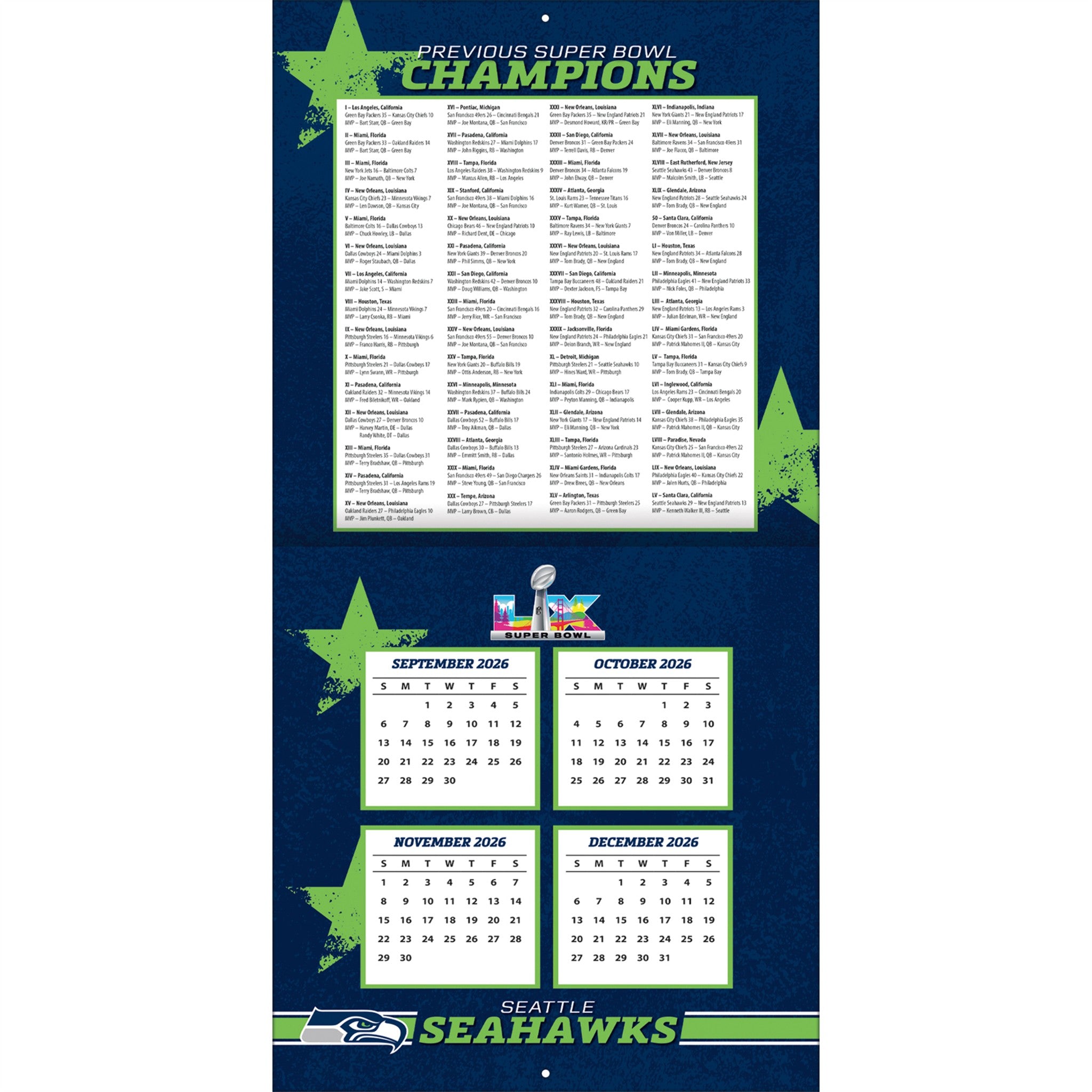 NFL Seattle Seahawks 2027 Wall Calendar