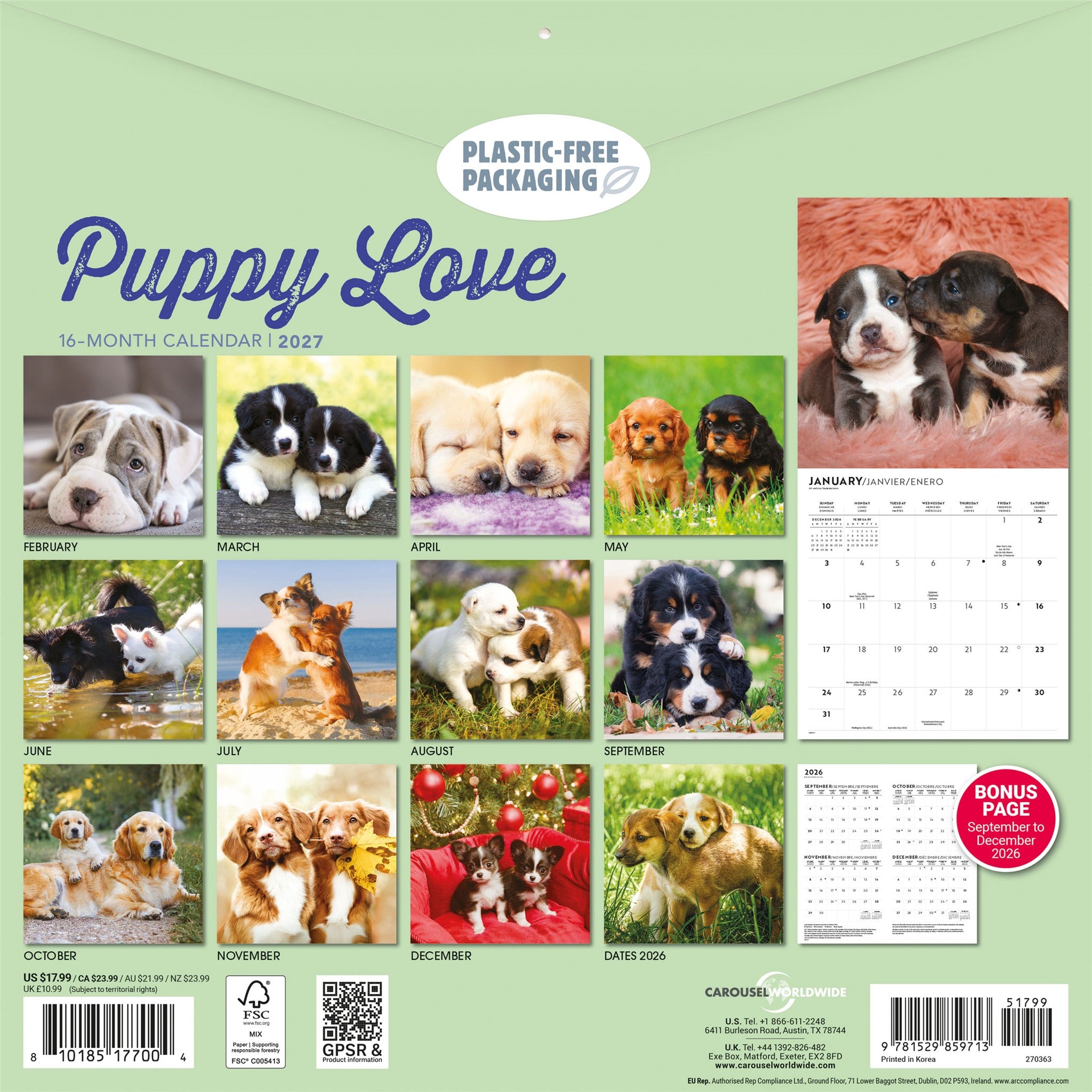 Puppy Love 2027 Wall Calendar