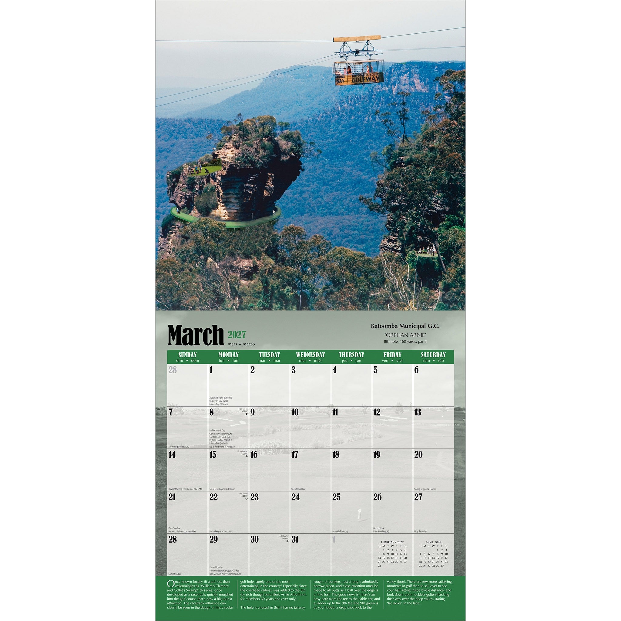 World's Toughest Golf Holes 2027 Wall Calendar