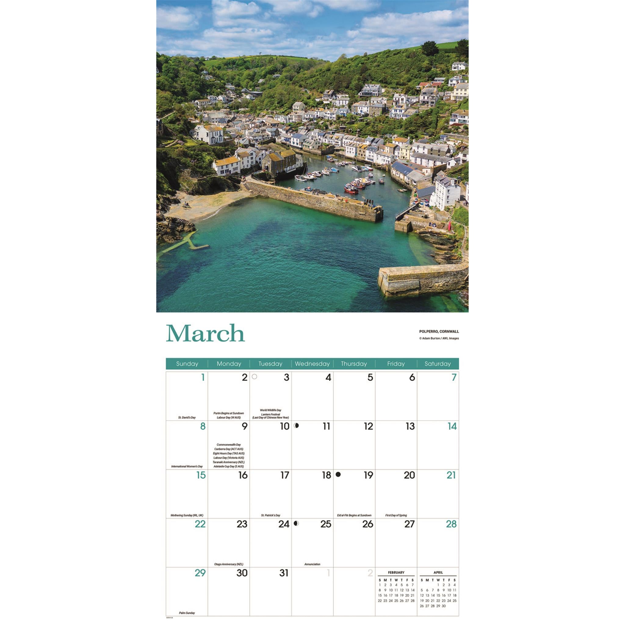 Calendrier mural Angleterre 2026