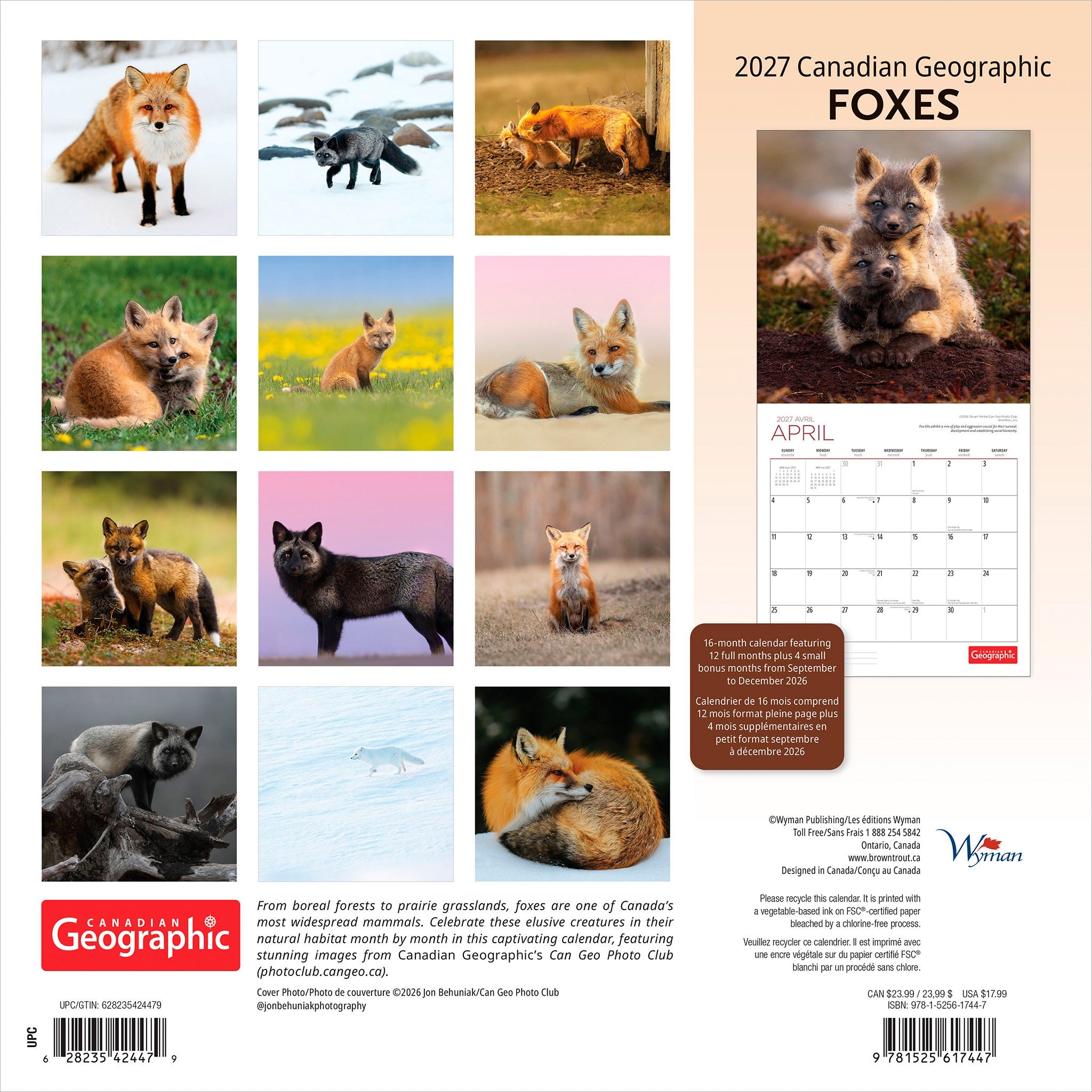 Canadian Geographic Foxes 2027 Wall Calendar - Online Only