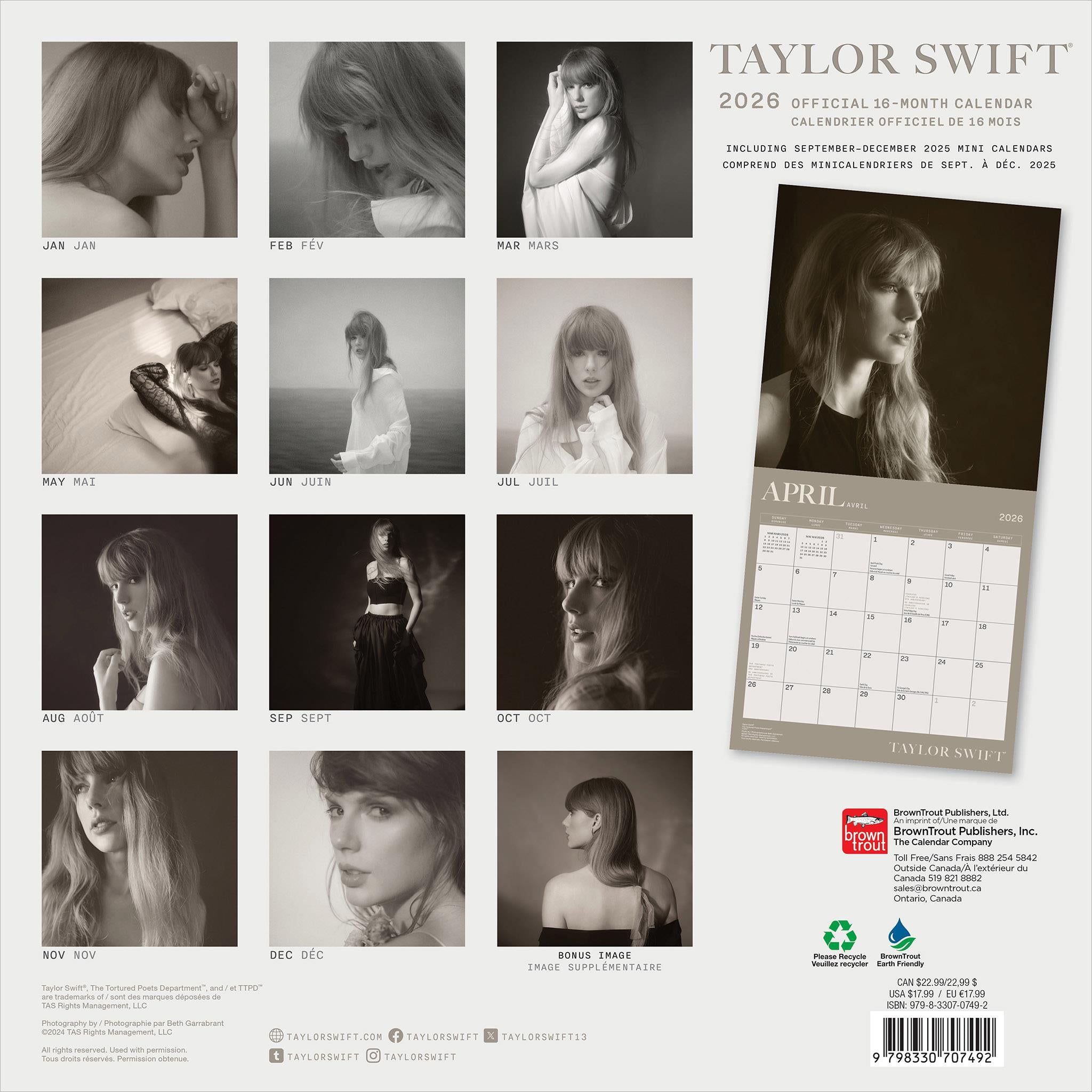 Calendrier mural bilingue Taylor Swift 2026