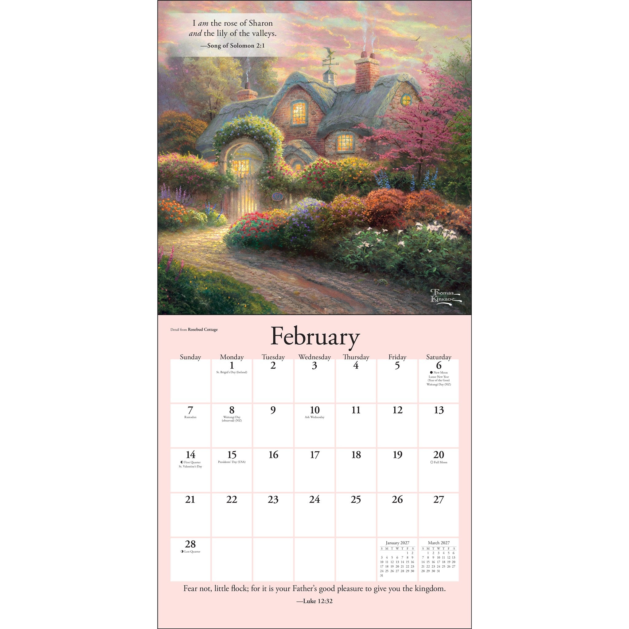 Calendrier mural 2027 Thomas Kinkade Gardens of Grace avec versets bibliques