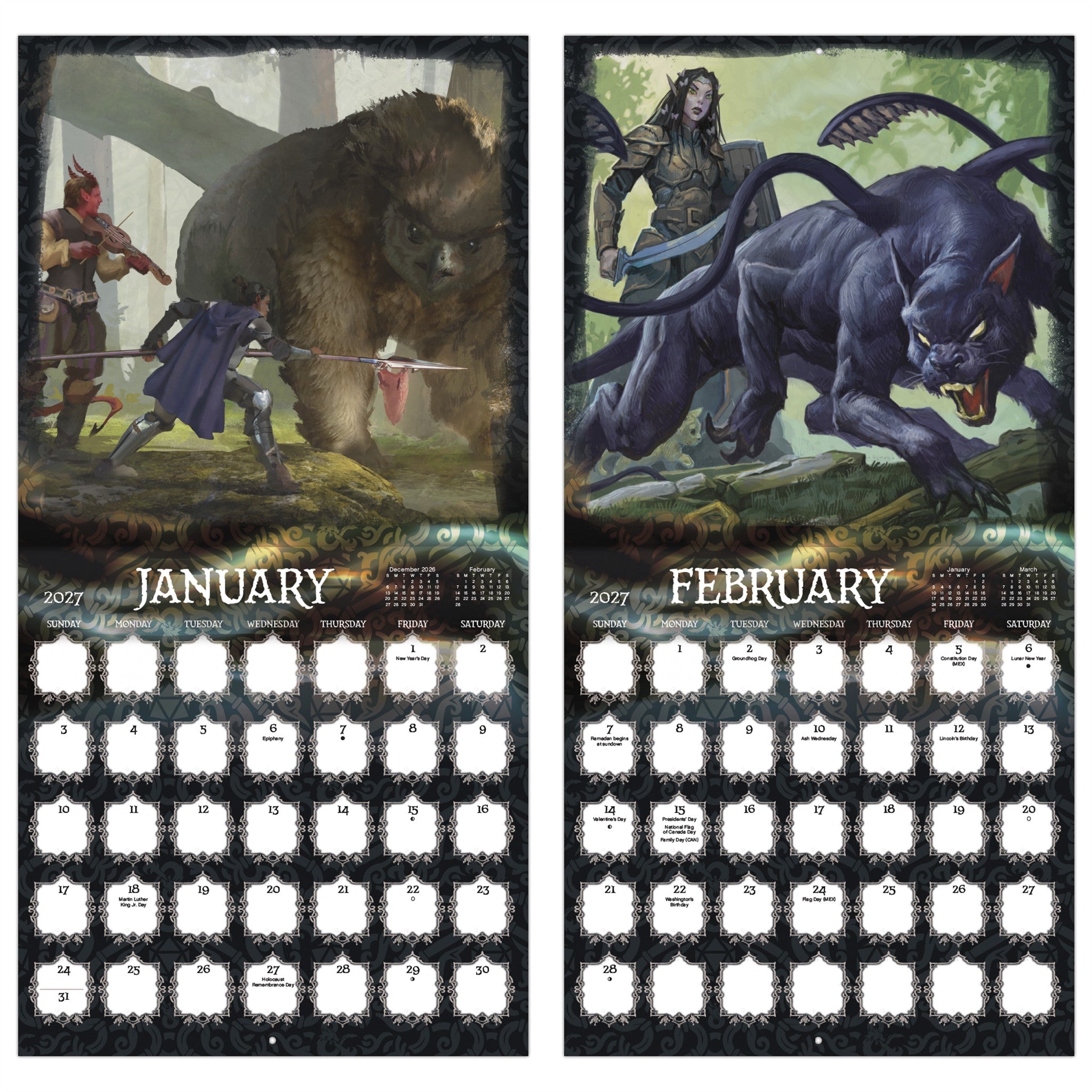 Calendrier mural Donjons et Dragons Classique 2027 - En ligne uniquement