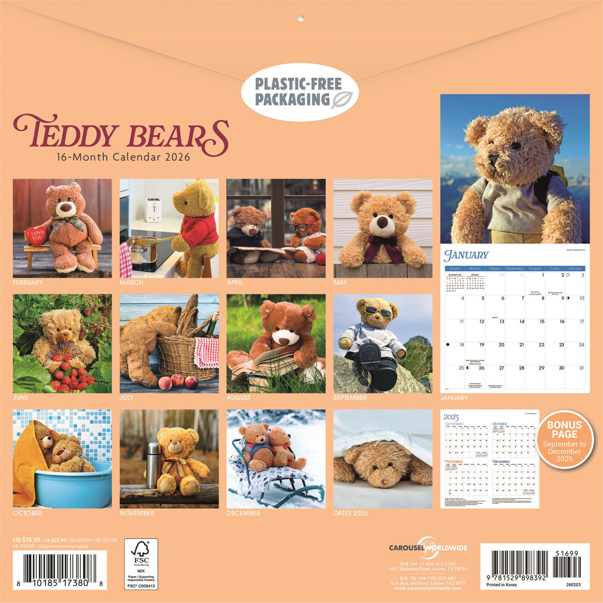 Calendrier mural Ours en peluche 2026