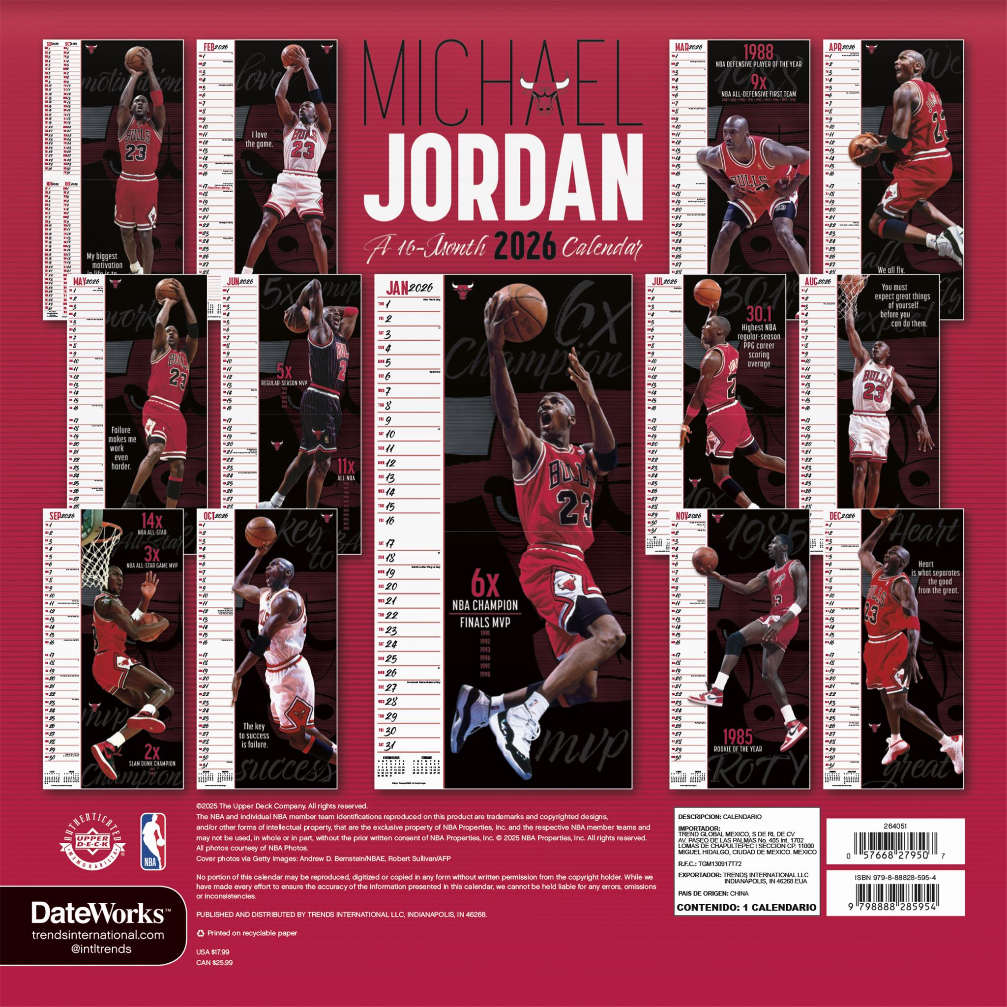 Calendrier mural NBA Michael Jordan 2026